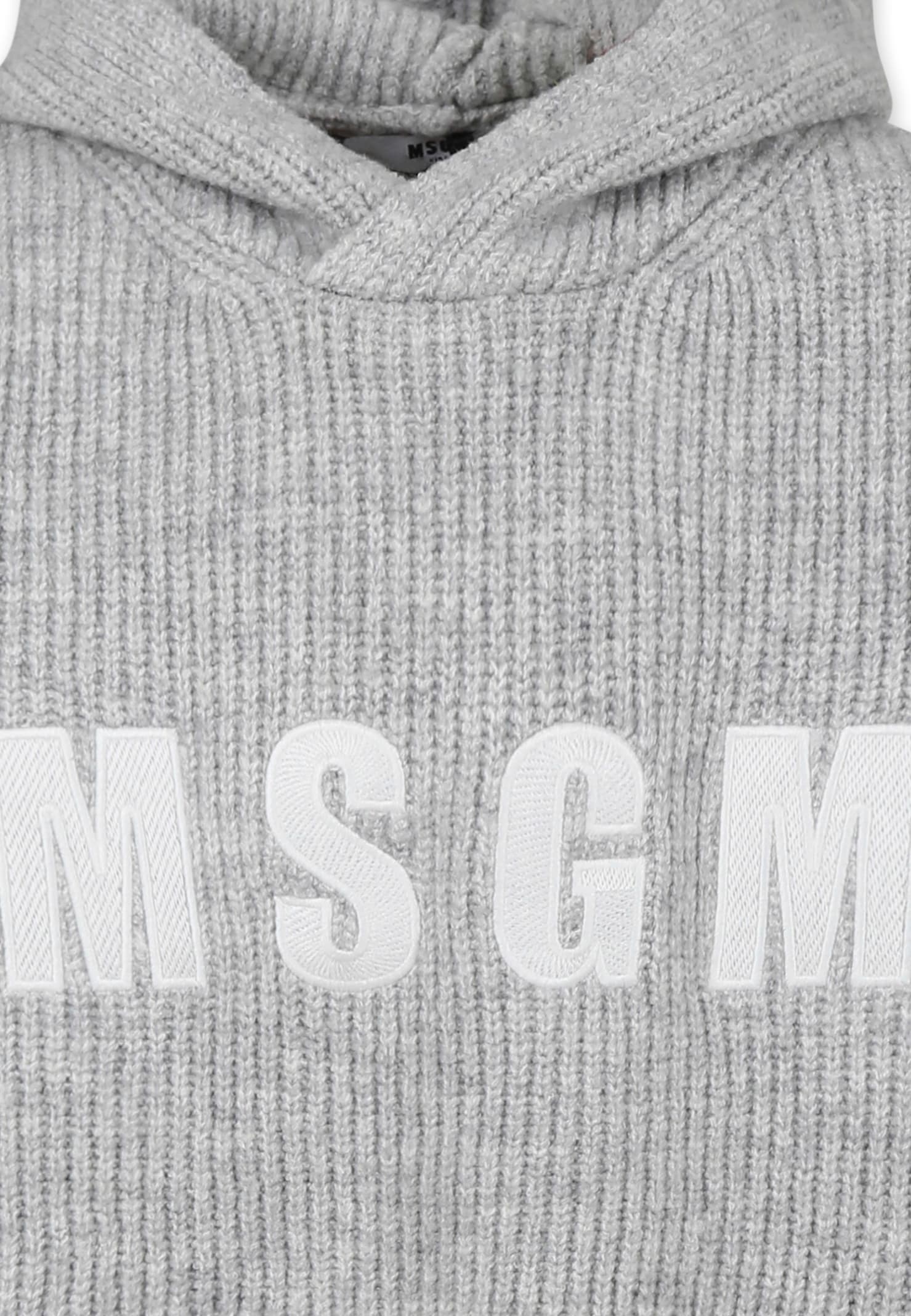 Msgm Grey Crop Sweater For Girl With Logo In Gray