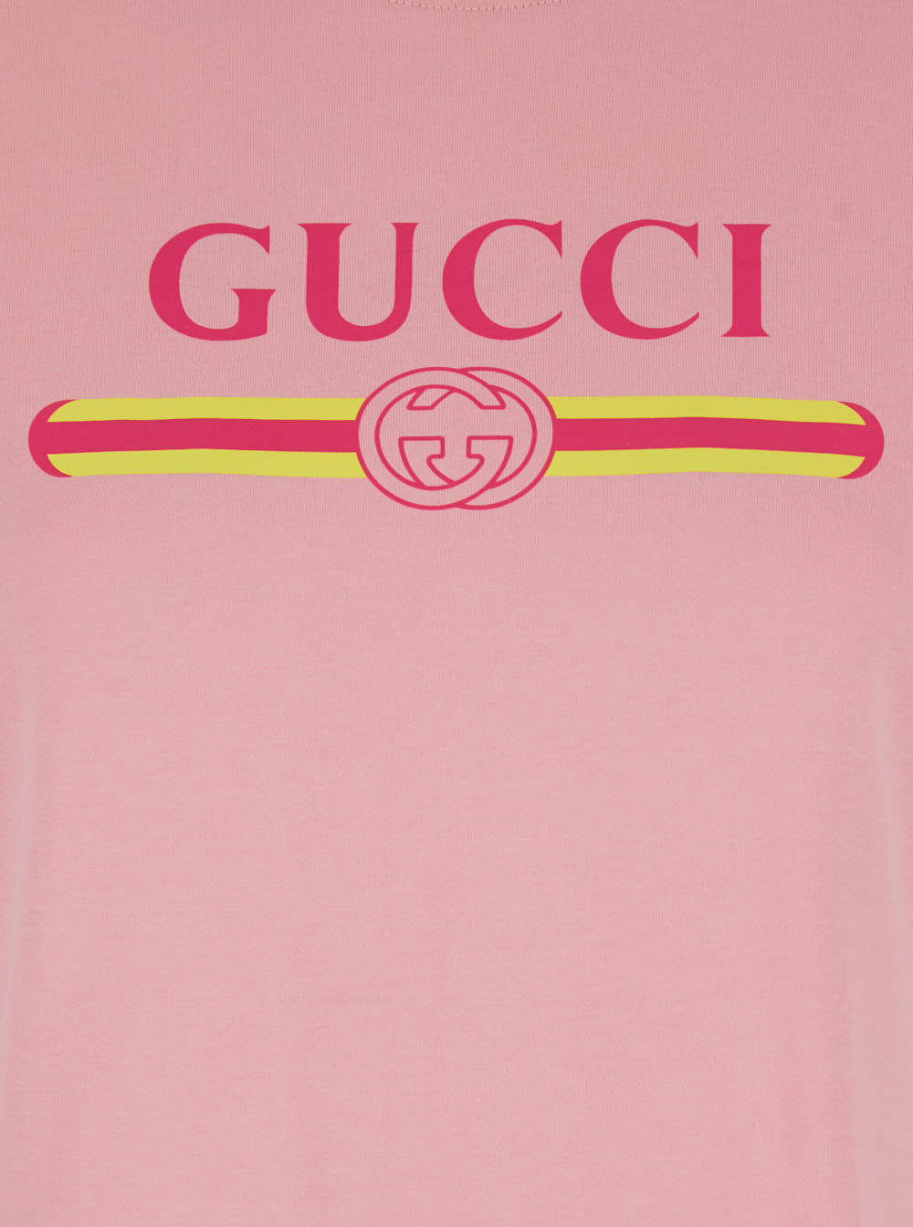 Gucci Pink Crewneck T-shirt With Logo Print On The Front In Cotton Woman In Pink
