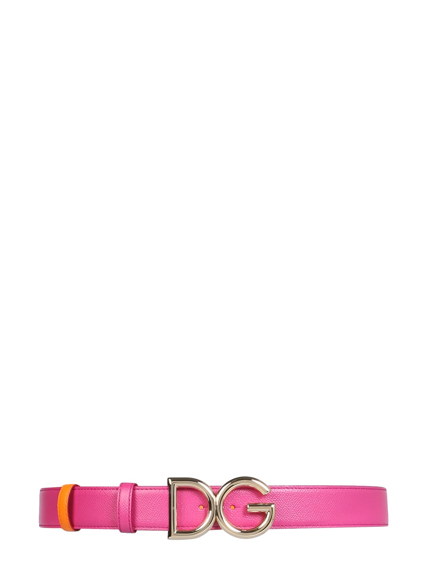 Dolce & Gabbana Reversible Belt With Logo In Rosa