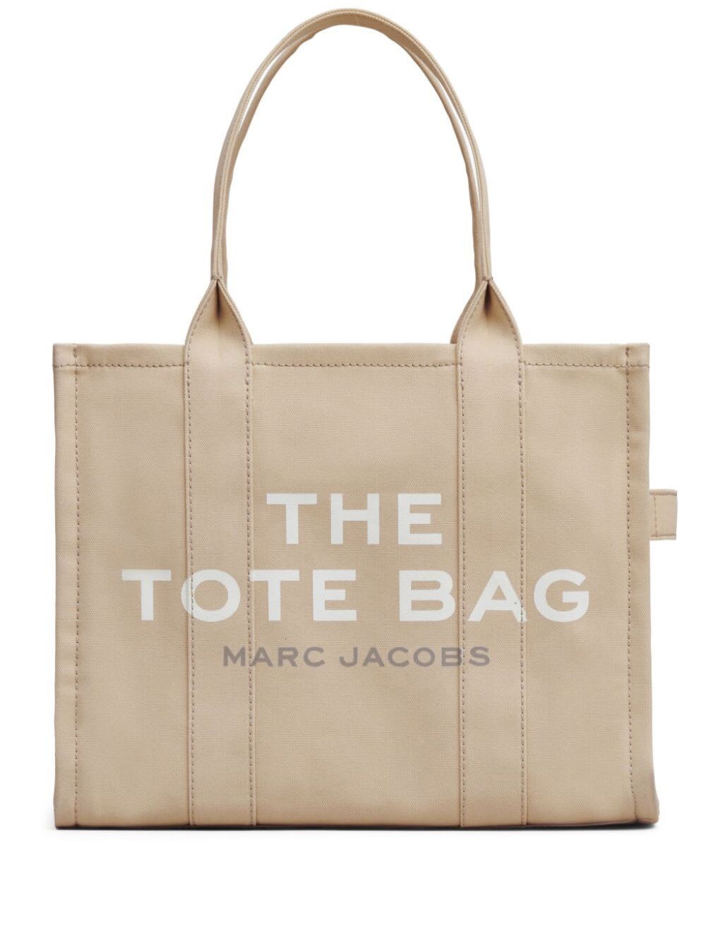 Marc Jacobs The Large Tote Beige Shoulder Bag With Contrasting Logo Print In Cotton Black Woman
