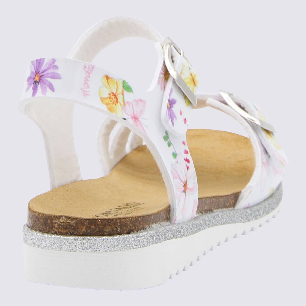 Monnalisa Kids' White And Multicolour Leather Sandals