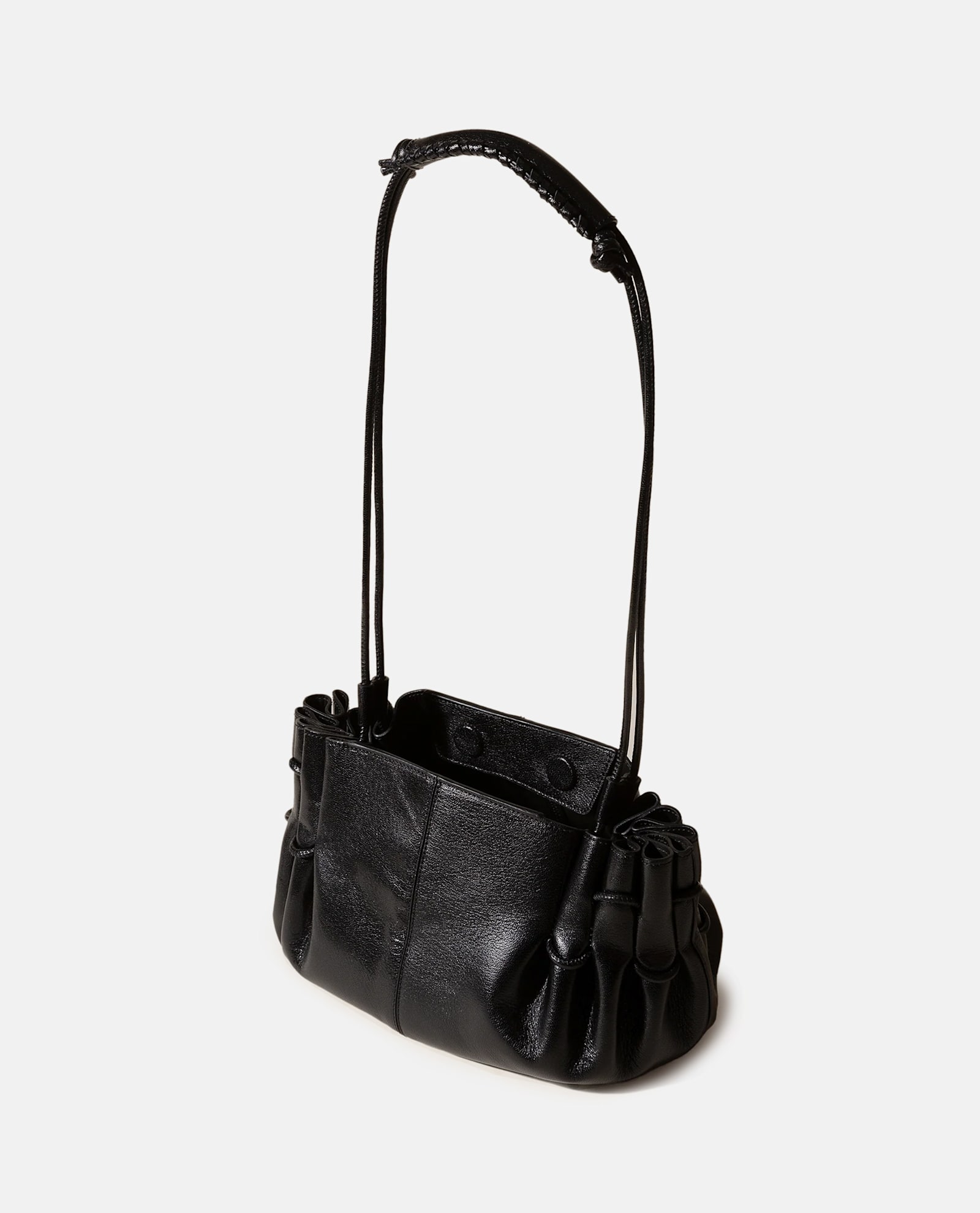 Hereu Leather Shoulder Bag With Knot And Pleat Detailing In Black