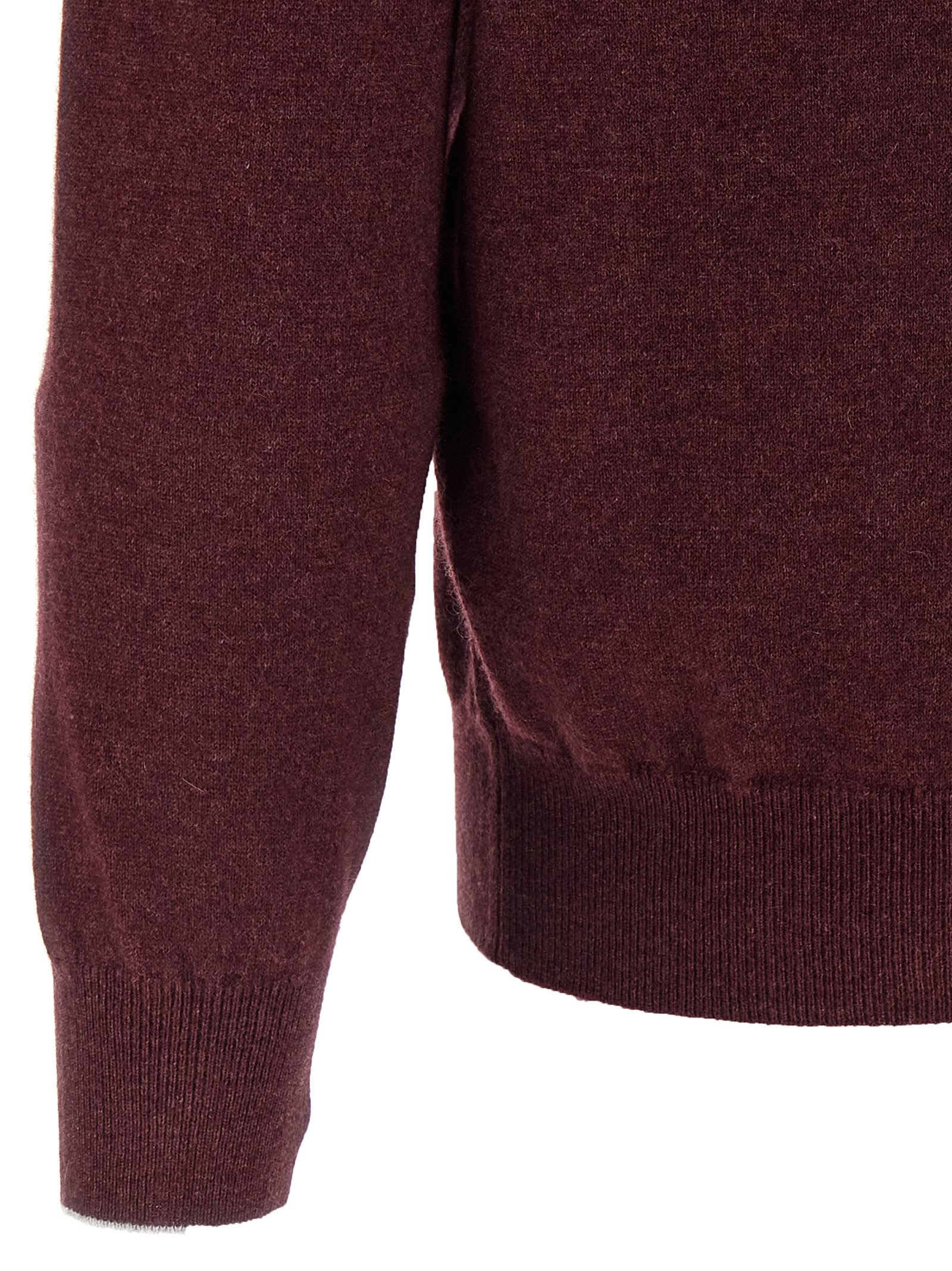 Brunello Cucinelli Cashmere Crew-neck Sweater Ribbed Profiles In Burgundy