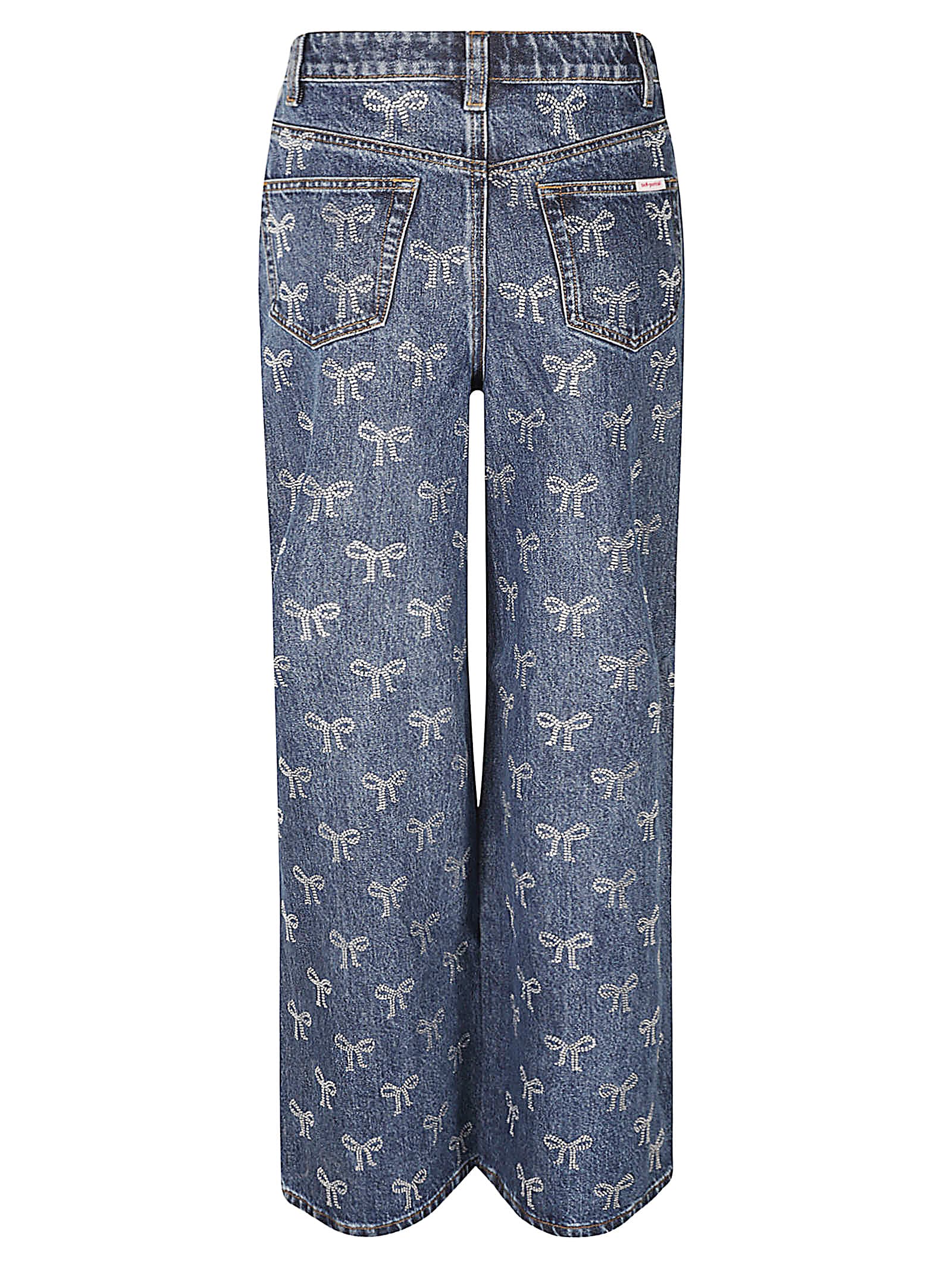 Shop Self-portrait Rhinestone Bow Denim Jeans In Blue