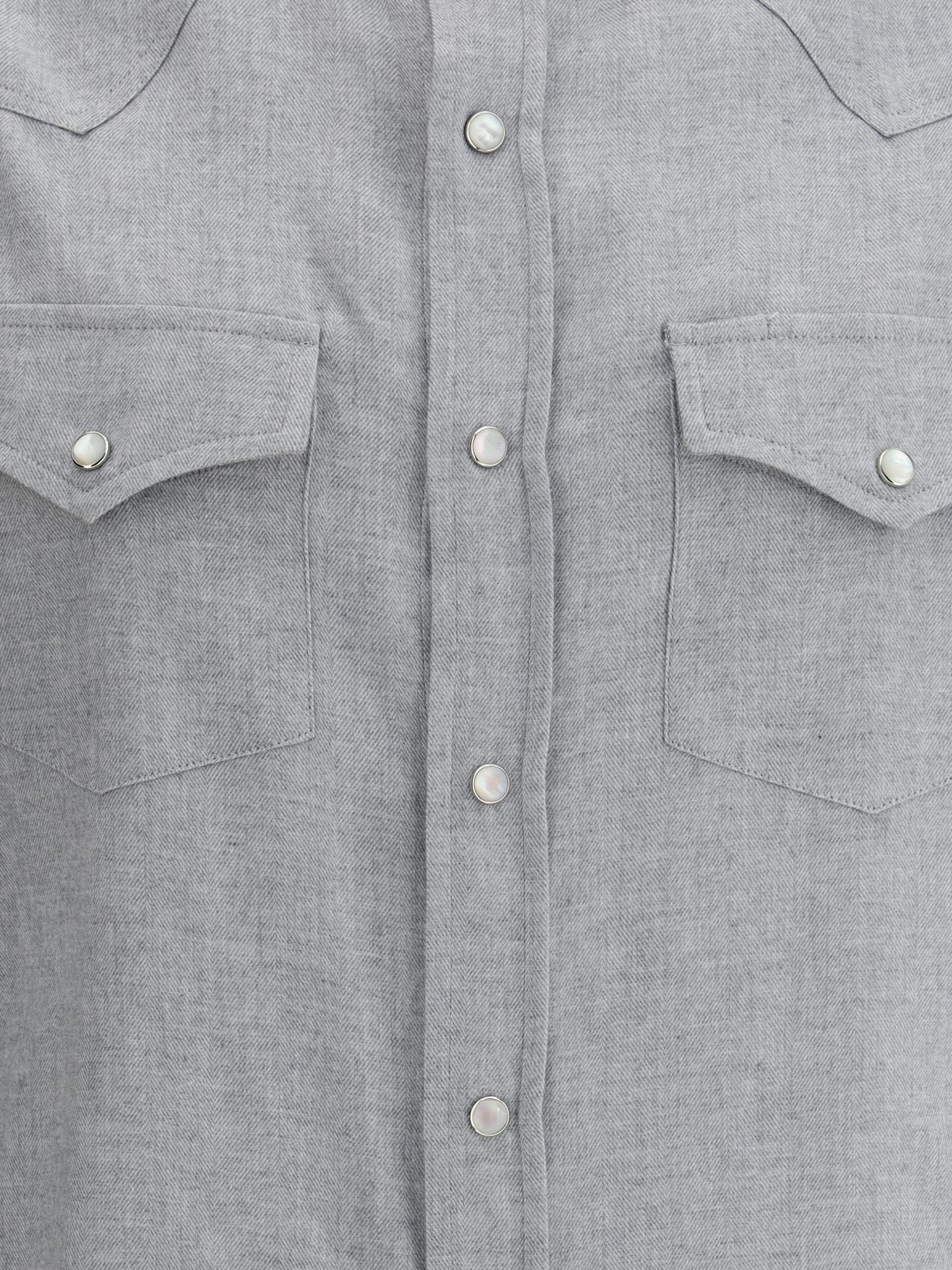 Brunello Cucinelli Cotton Shirt With Patch Pockets And Long Sleeves In Gray