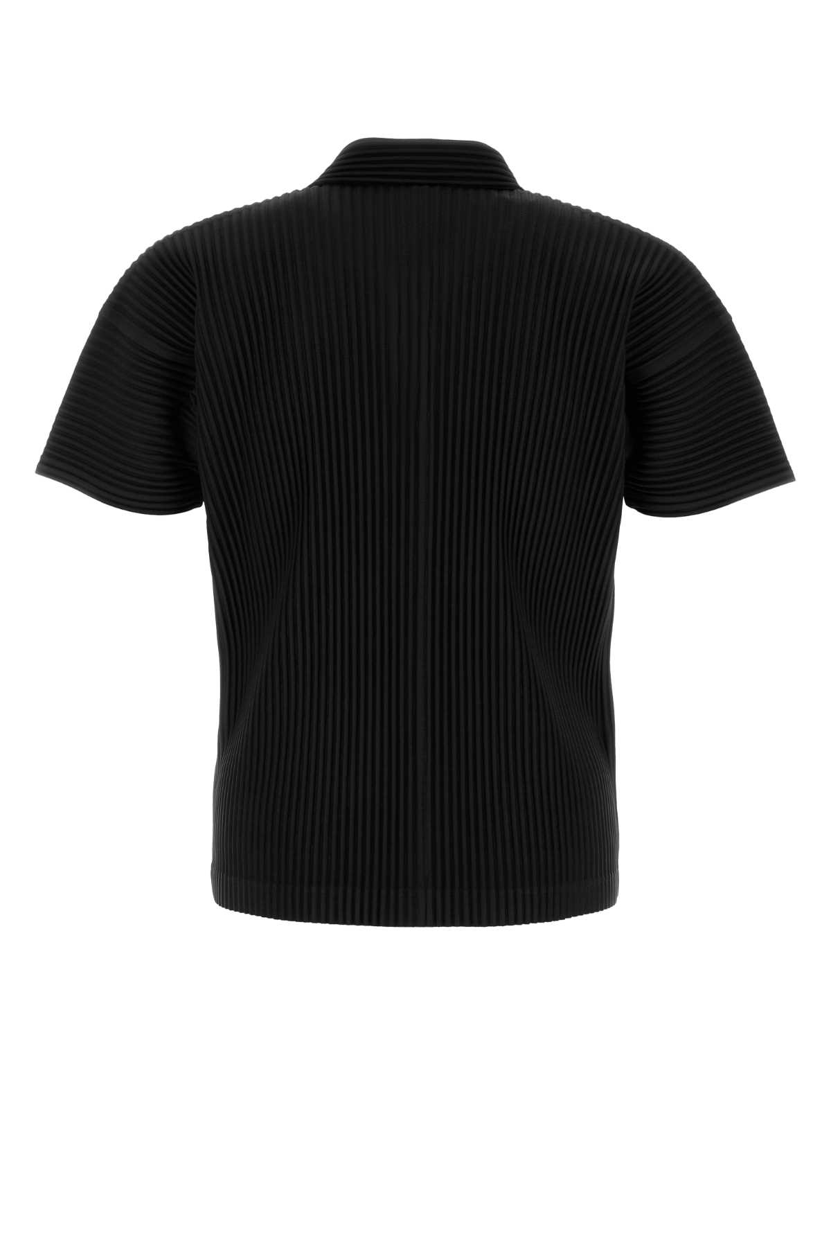 Issey Miyake Ribbed Texture Polo Shirt With Short Sleeves In Black