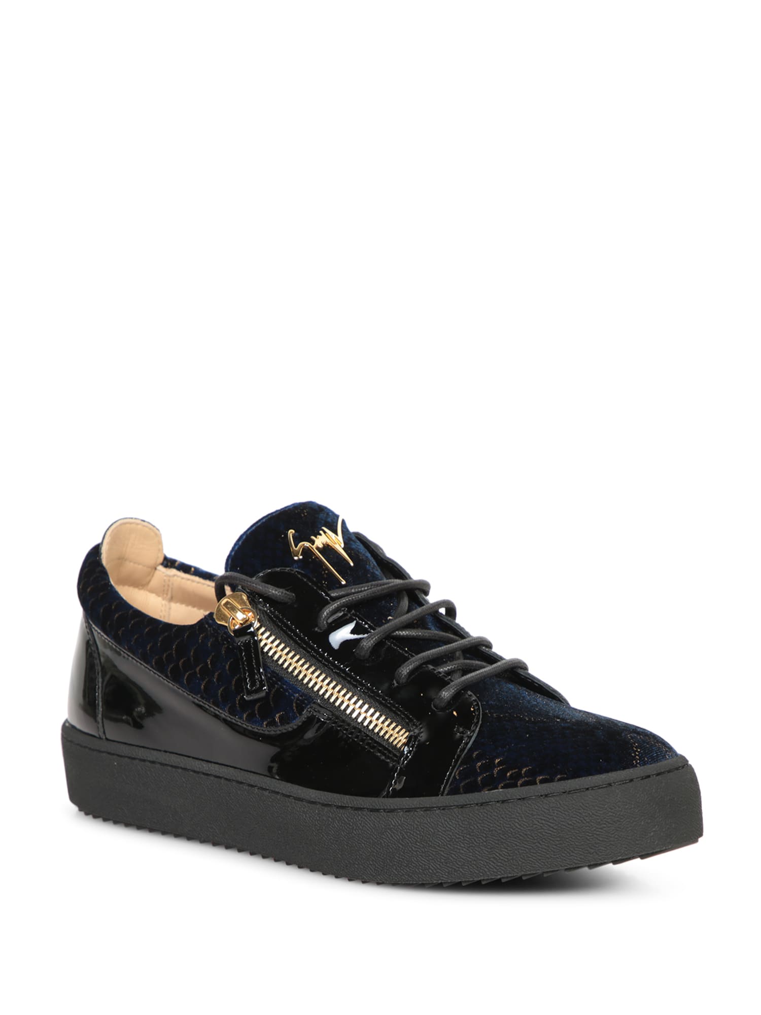 Shop Giuseppe Zanotti Frankie Zip Croco Black Sneakers