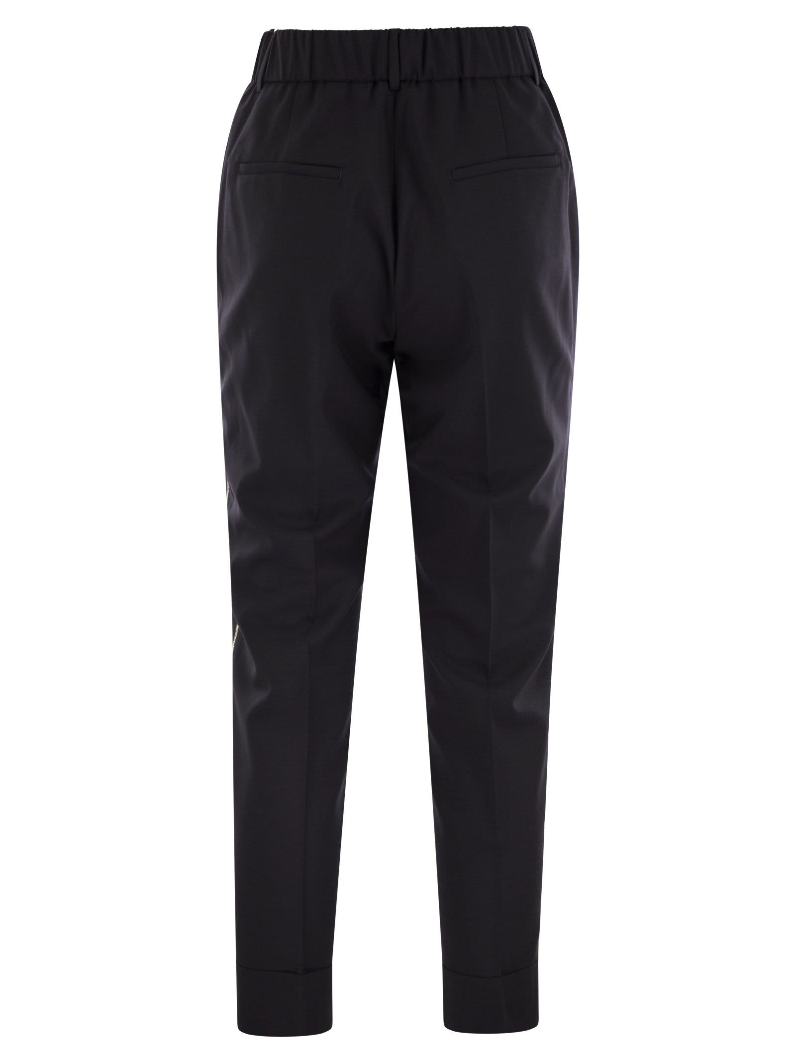 Peserico Women Virgin Wool Blend Trousers With Jewellery In Blue