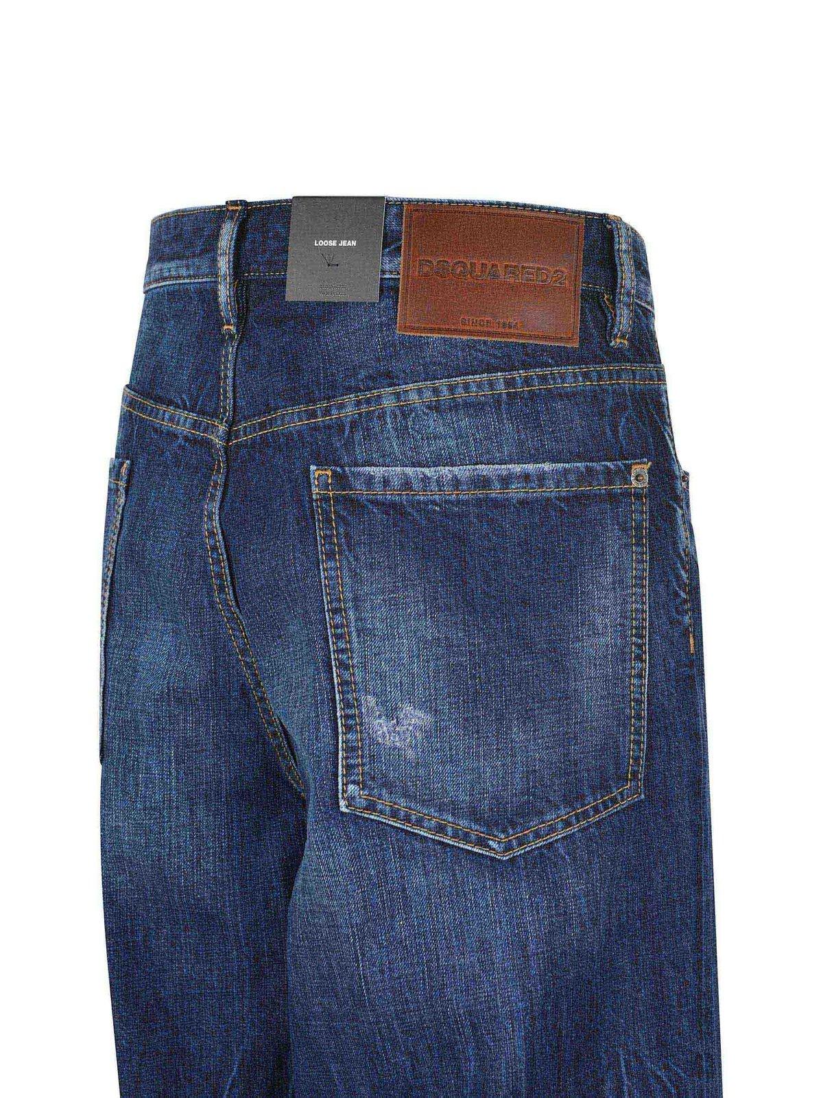 Dsquared2 Blue Five-pocket Jeans With Faded Effect And Logo Patch On The Back In Denim Man In Blue