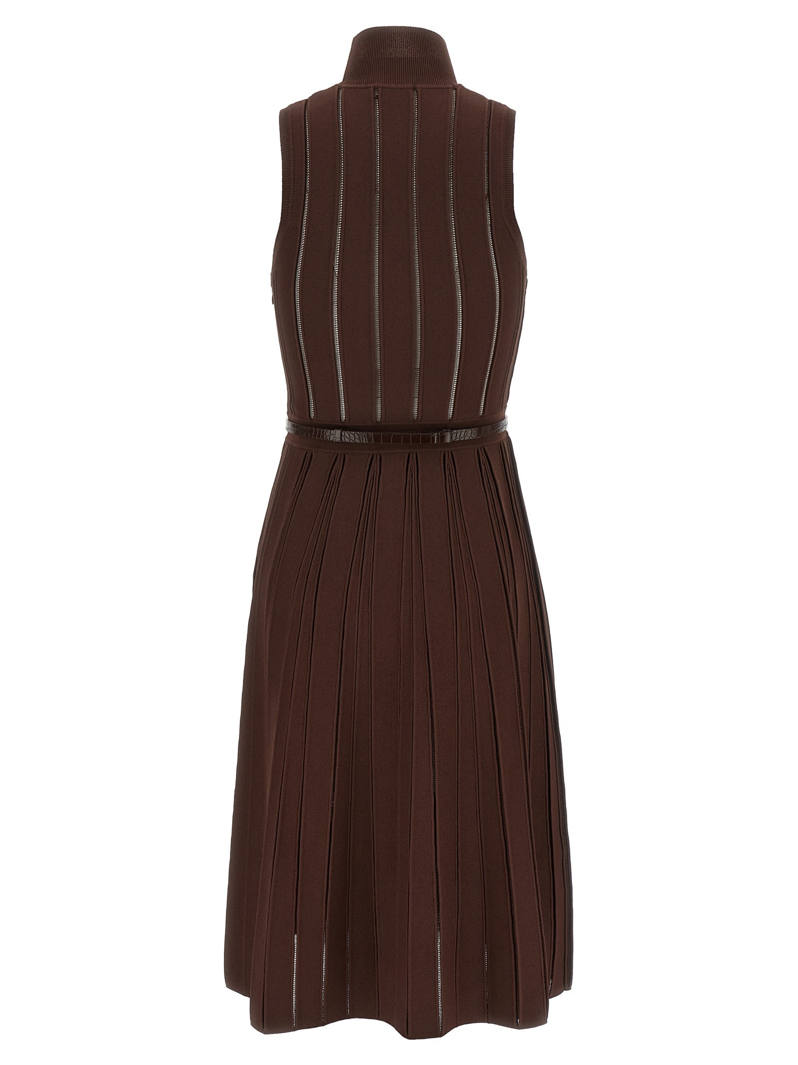 Elisabetta Franchi Weft Dress À Jour In Brown