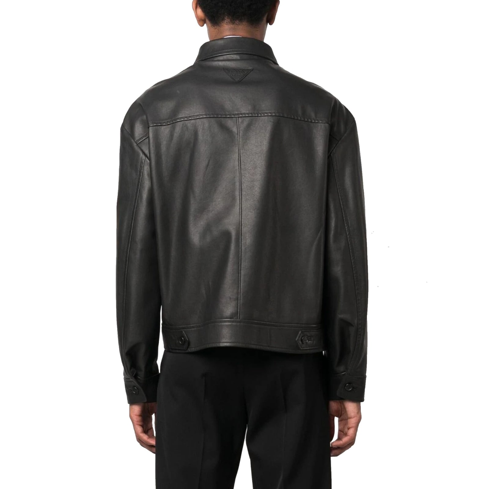 Shop Prada Leather Jacket In Black