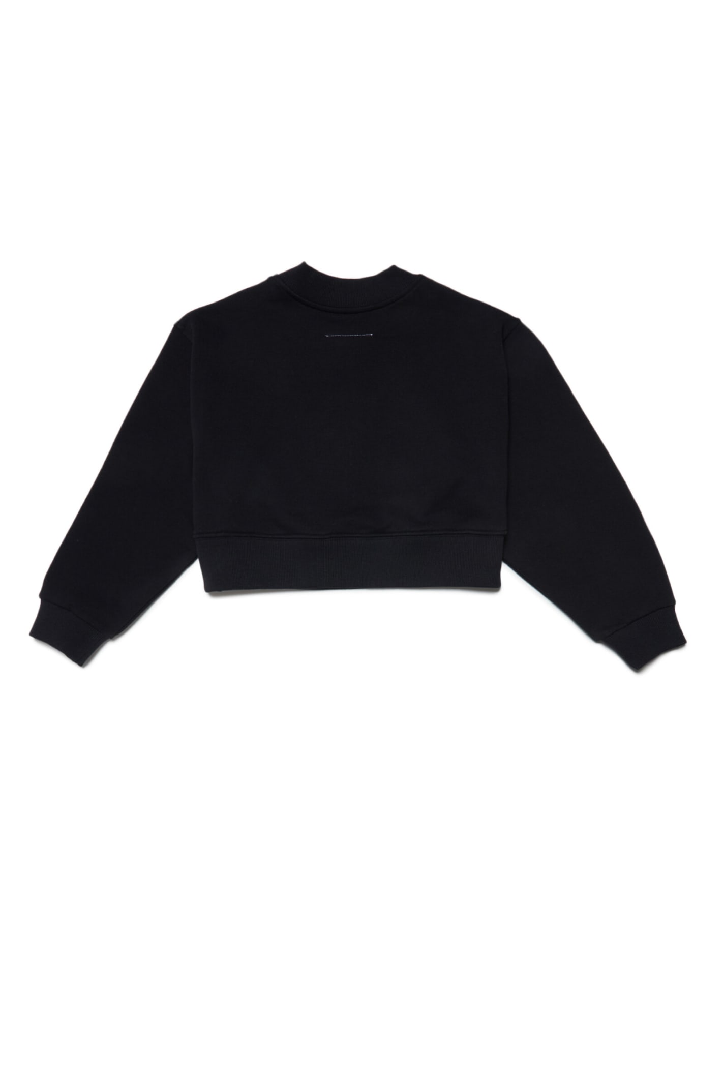 Shop Mm6 Maison Margiela Mm6s53u Sweat-shirt Maison Margiela Black Cropped Crew-neck Cotton Sweatshirt With Fluid Effect Logo In Nero