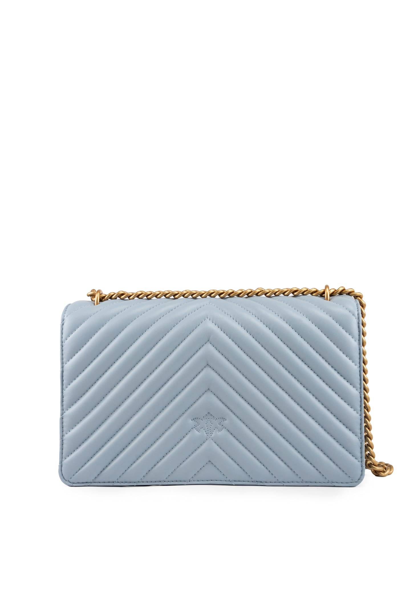 Shop Pinko Classic Love One Chevron Bag In Light Blue-antique Gold