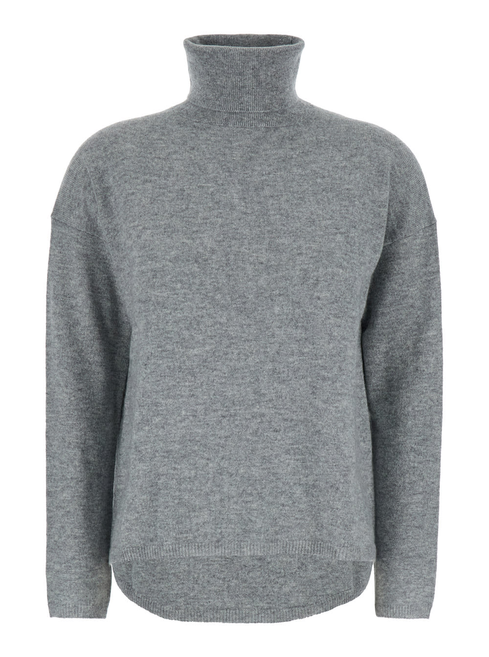 Grey High Neck Sweater With Dropped Shoulders In Cashmere Woman