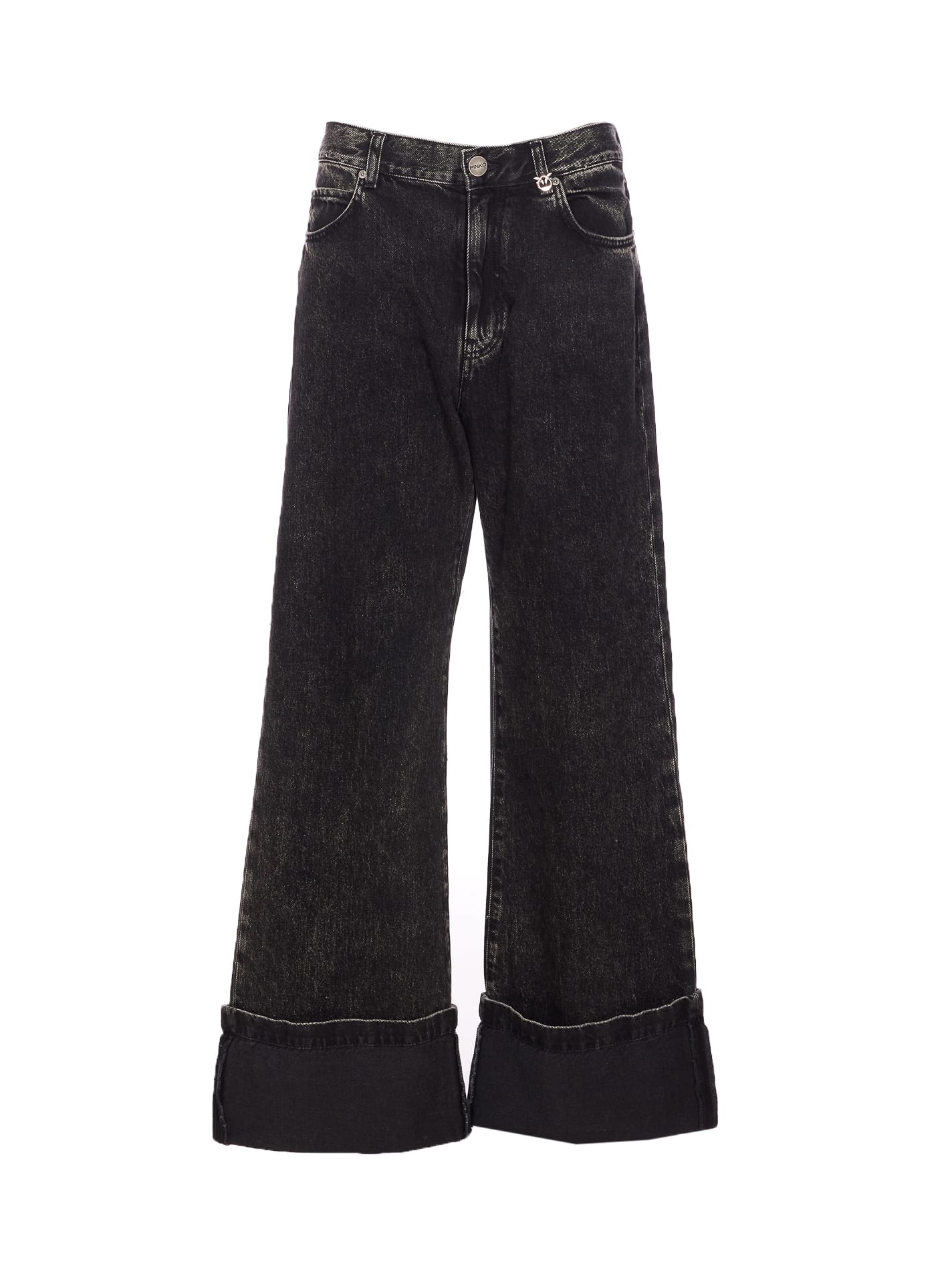 Pinko Wide-leg Jeans In Black Denim In Black