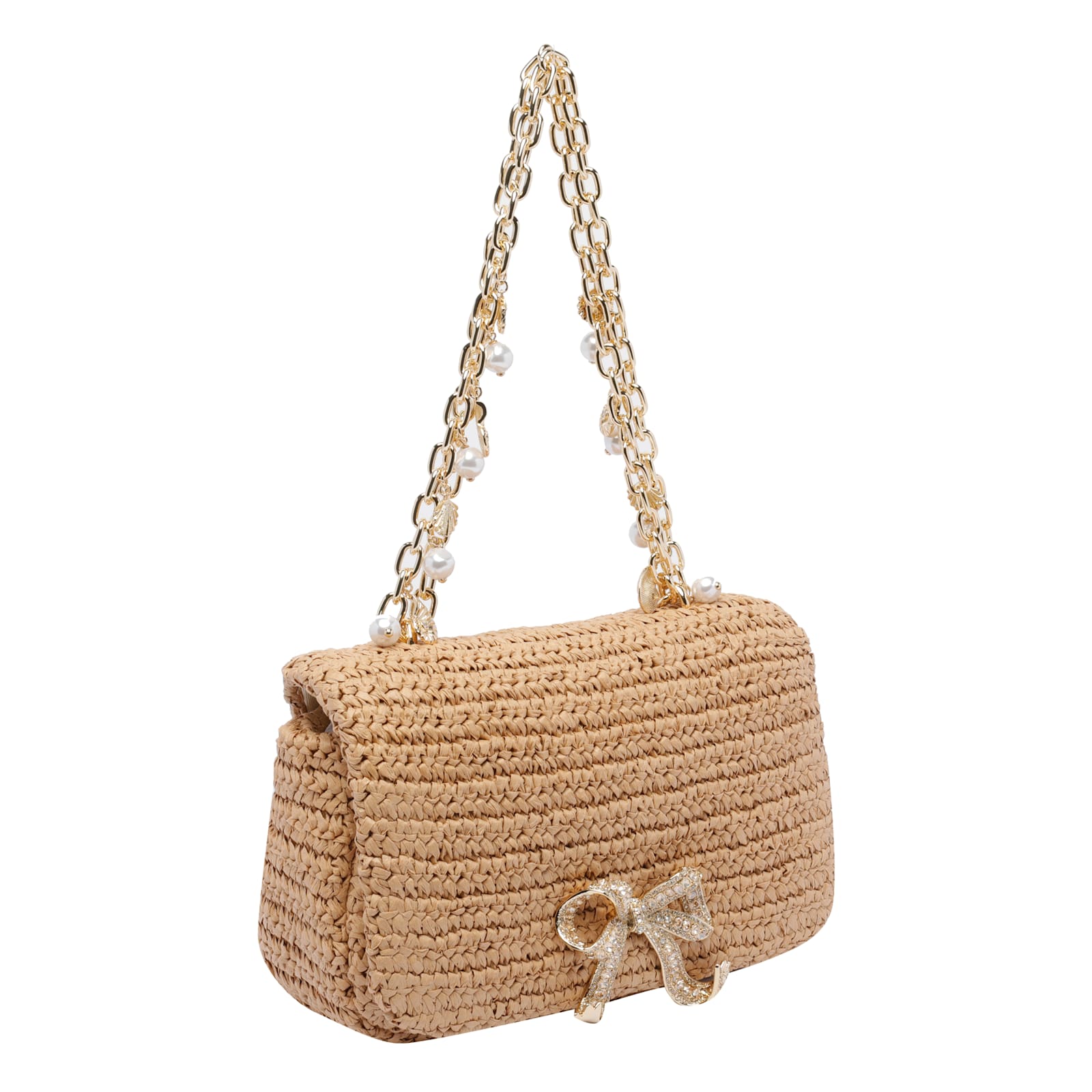 Self-portrait Self Portrait 'raffia Bow Charm' Shoulder Bag In Gold