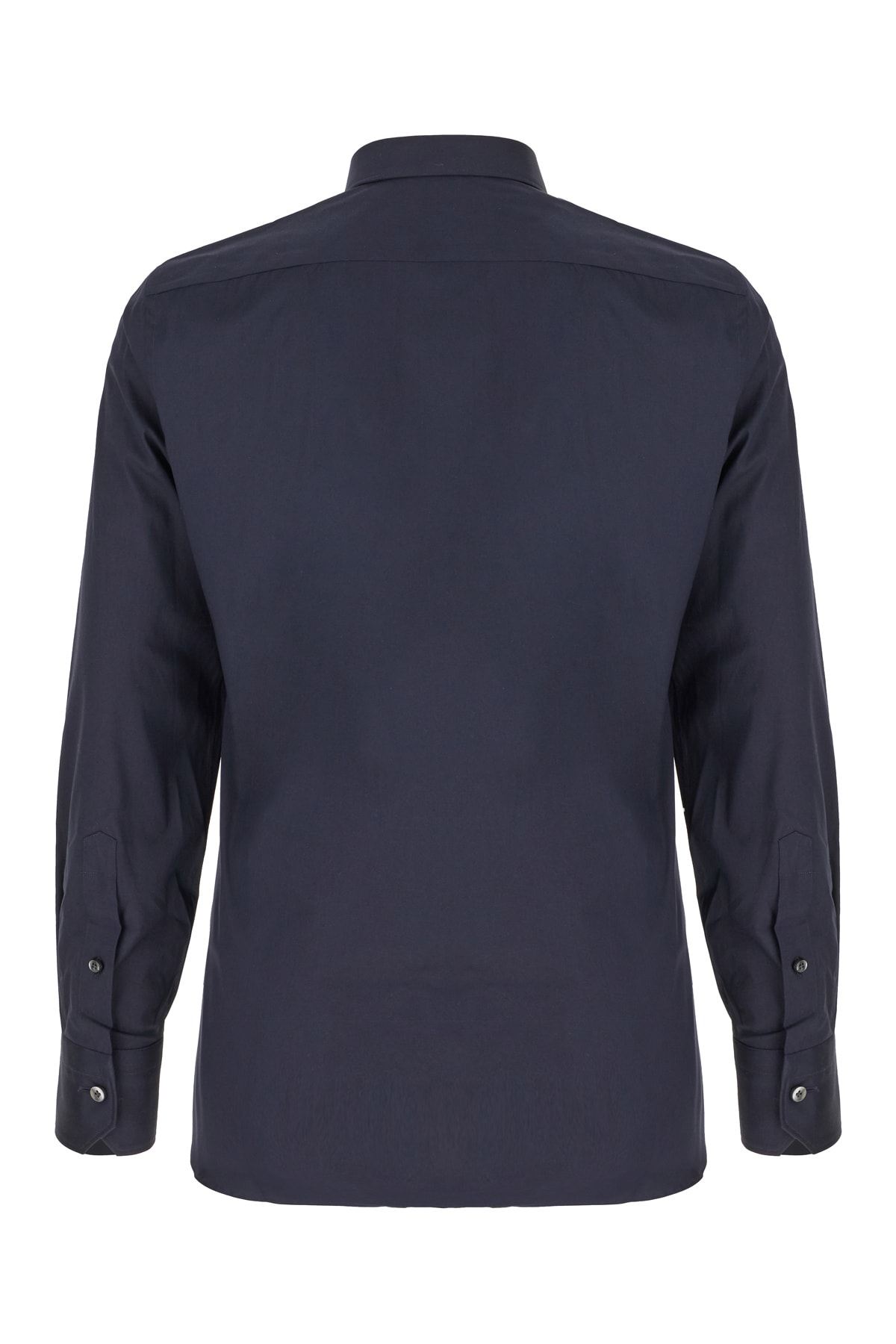 Shop Zegna Navy Blue Poplin Shirt