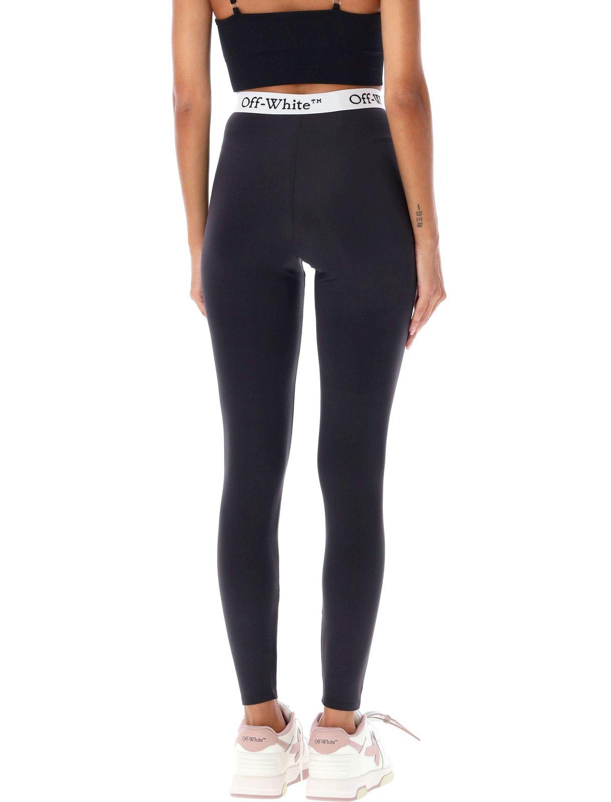 Shop Off-white Logo Waistband Stretch Leggings In Nero