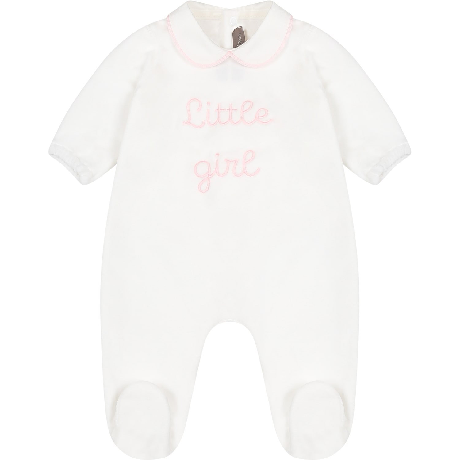 Little Bear White Babygrow For Baby Girl With Embroidery