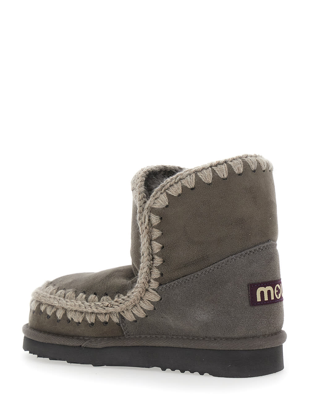 Mou Eskimo Grey Ankle Boots With Crochet Details And Logo Patch On The Rear In Suede Woman In Gray