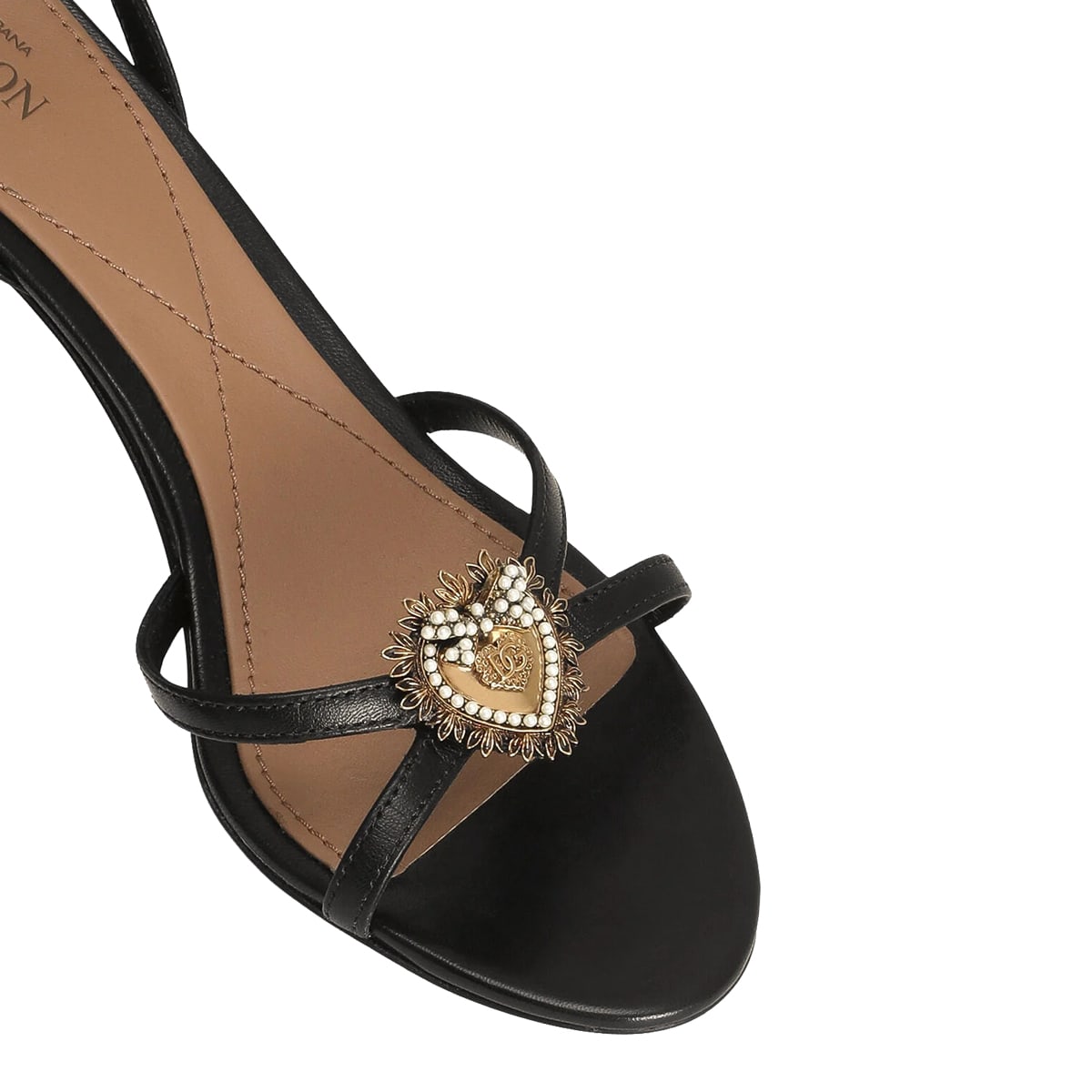 Dolce & Gabbana Sandals Thin Straps Stiletto Heel Heart In Black