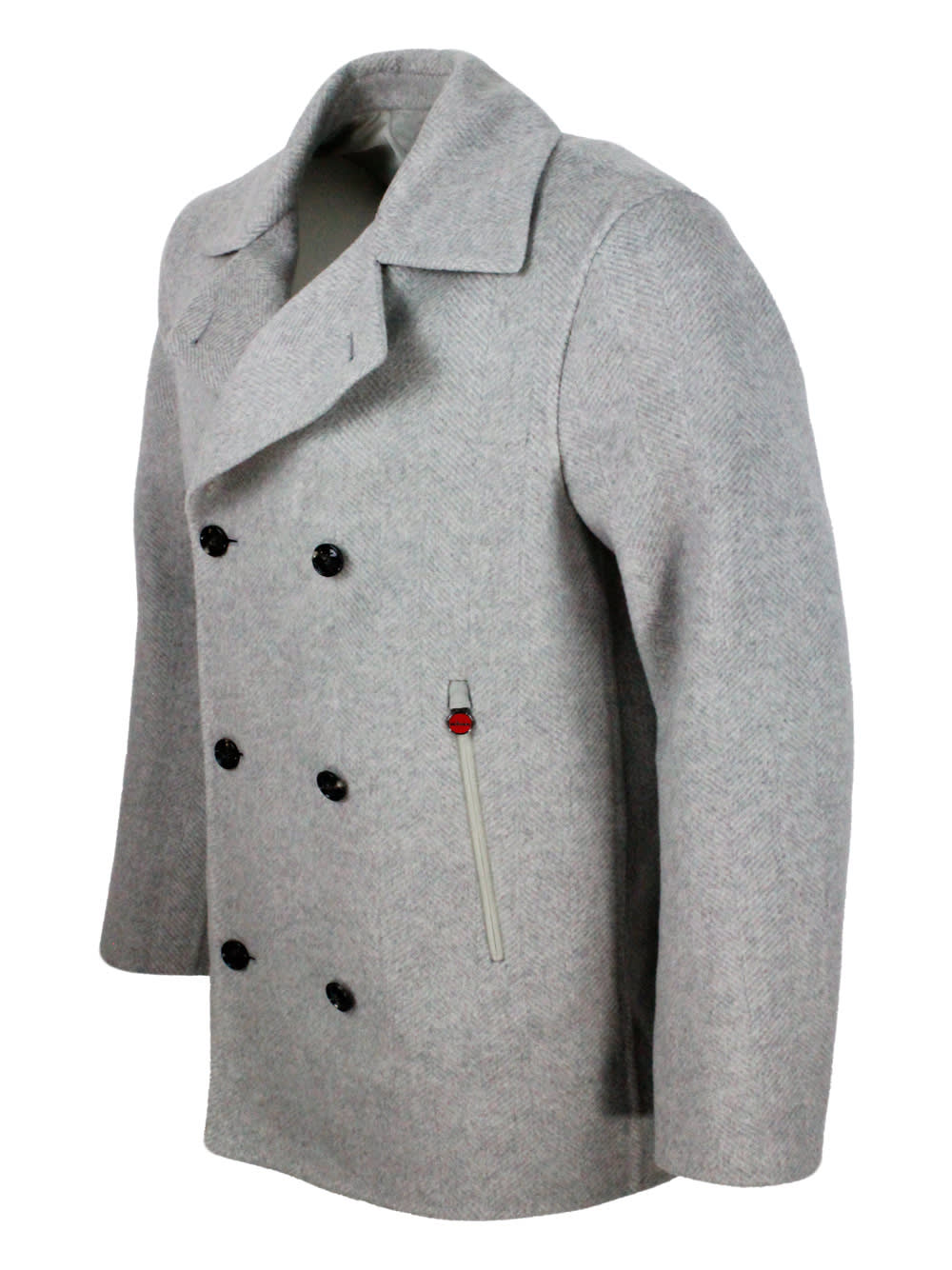 Shop Kiton Unlined Double-breasted Peacot Jacket In Pure And Soft Herringbone Cashmere And With Suede Finish In Grey