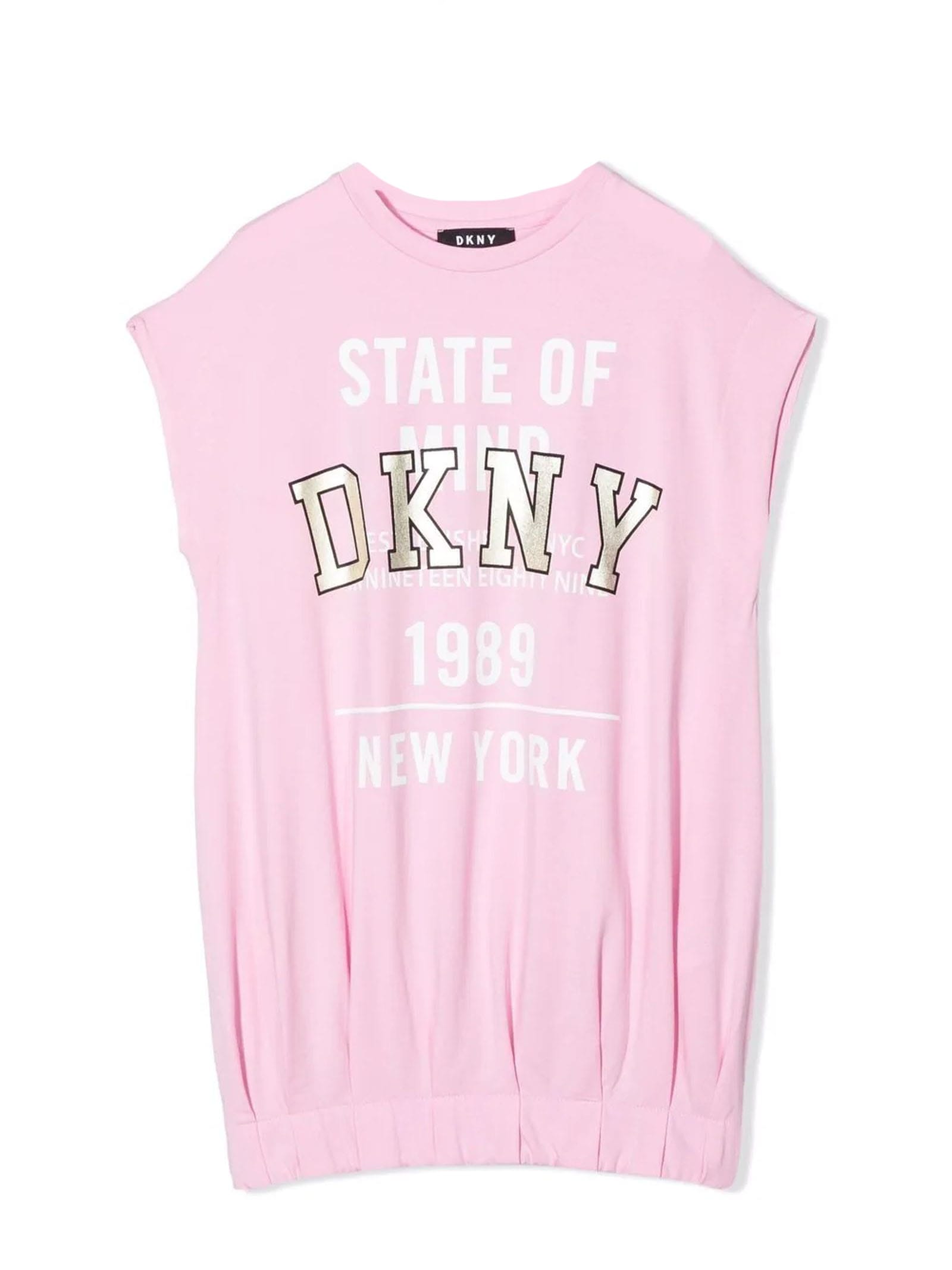 Dkny Pink Branded Graphic Print T-shirt Dress In Rosa