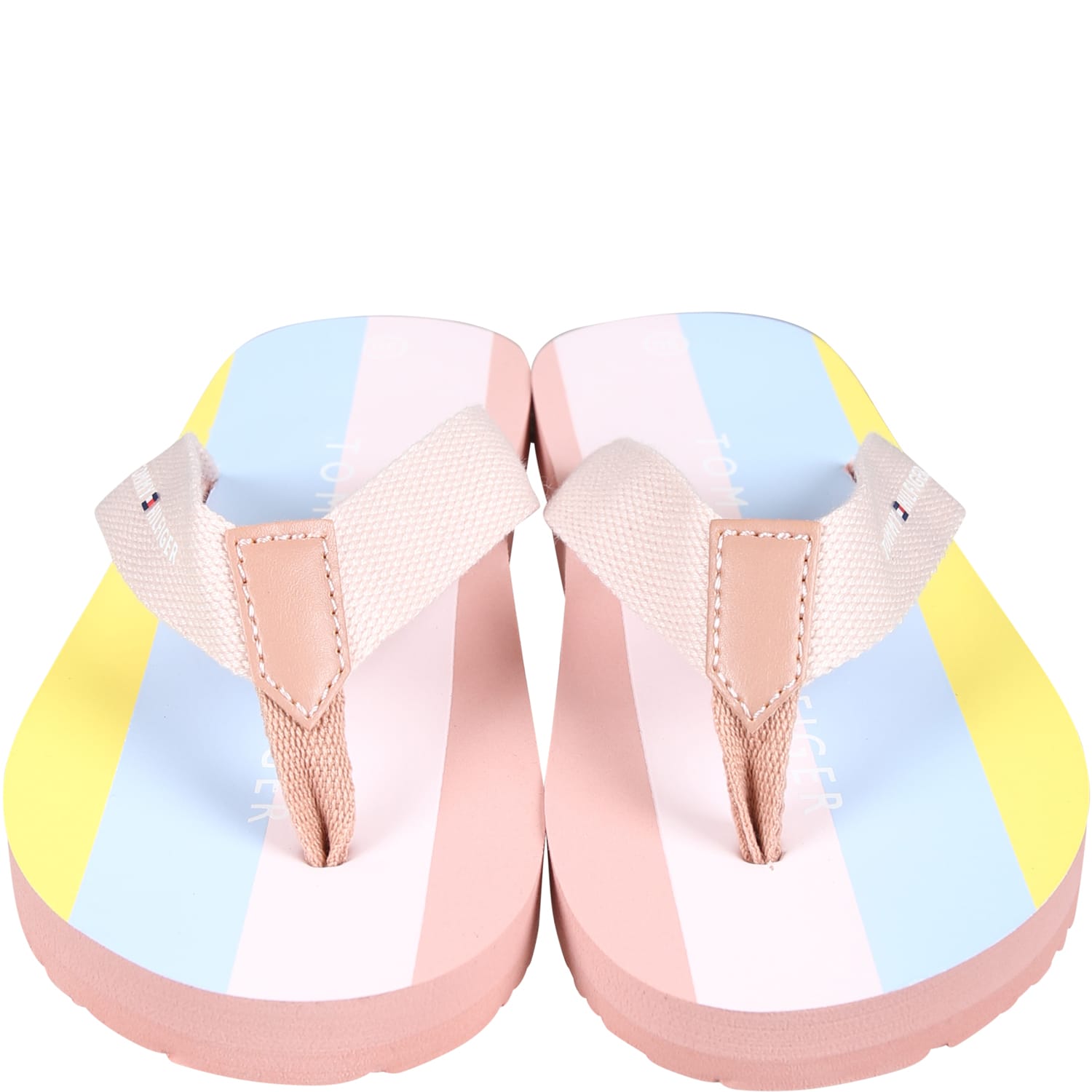 Shop Tommy Hilfiger Pink Flip Flops For Girl With Logo And Flag In Multicolor