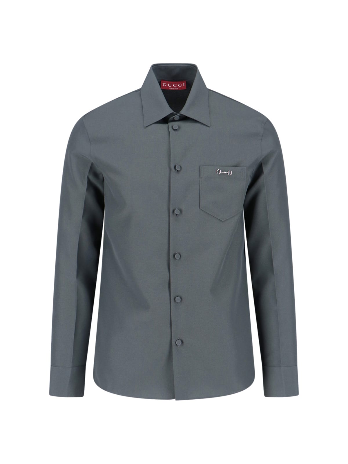 Gucci Technical Fabric Shirt Featuring Horsebit Detail In Gray