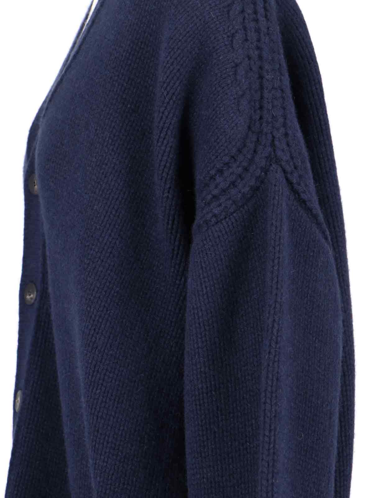 Sa Su Phi V-neck Sweater With Ribbed Cuffs And Cable Knit In Blue