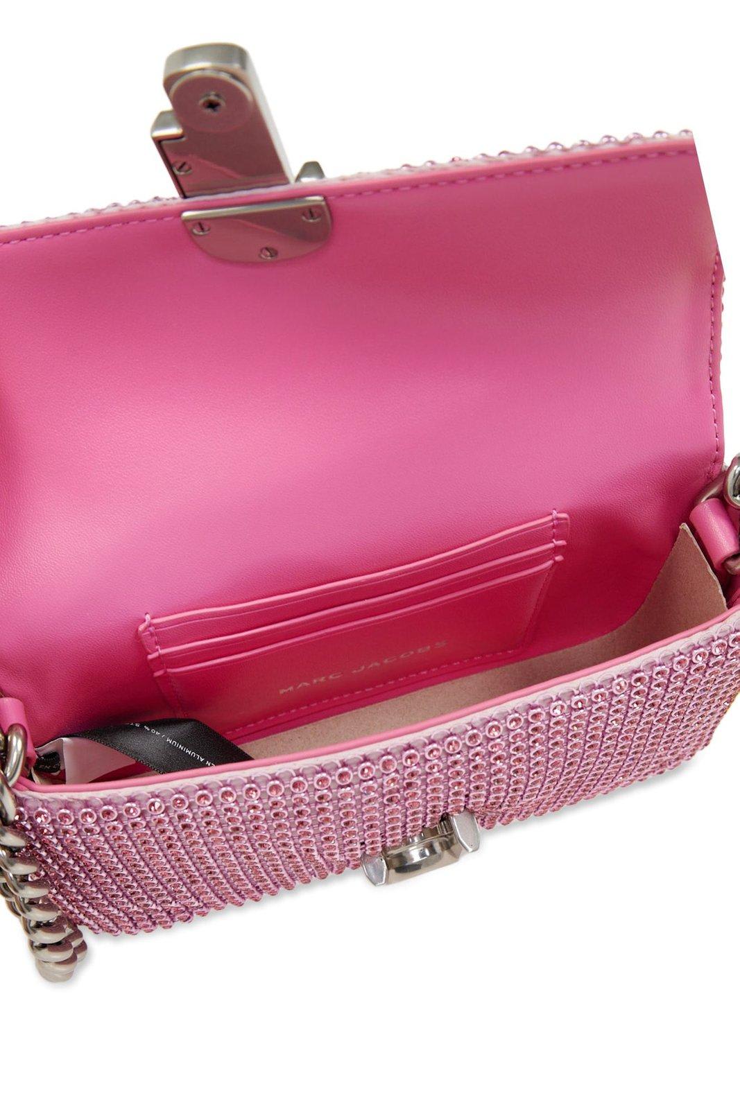 Shop Marc Jacobs Embellished The Mini Soft Shoulder Bag In Pink