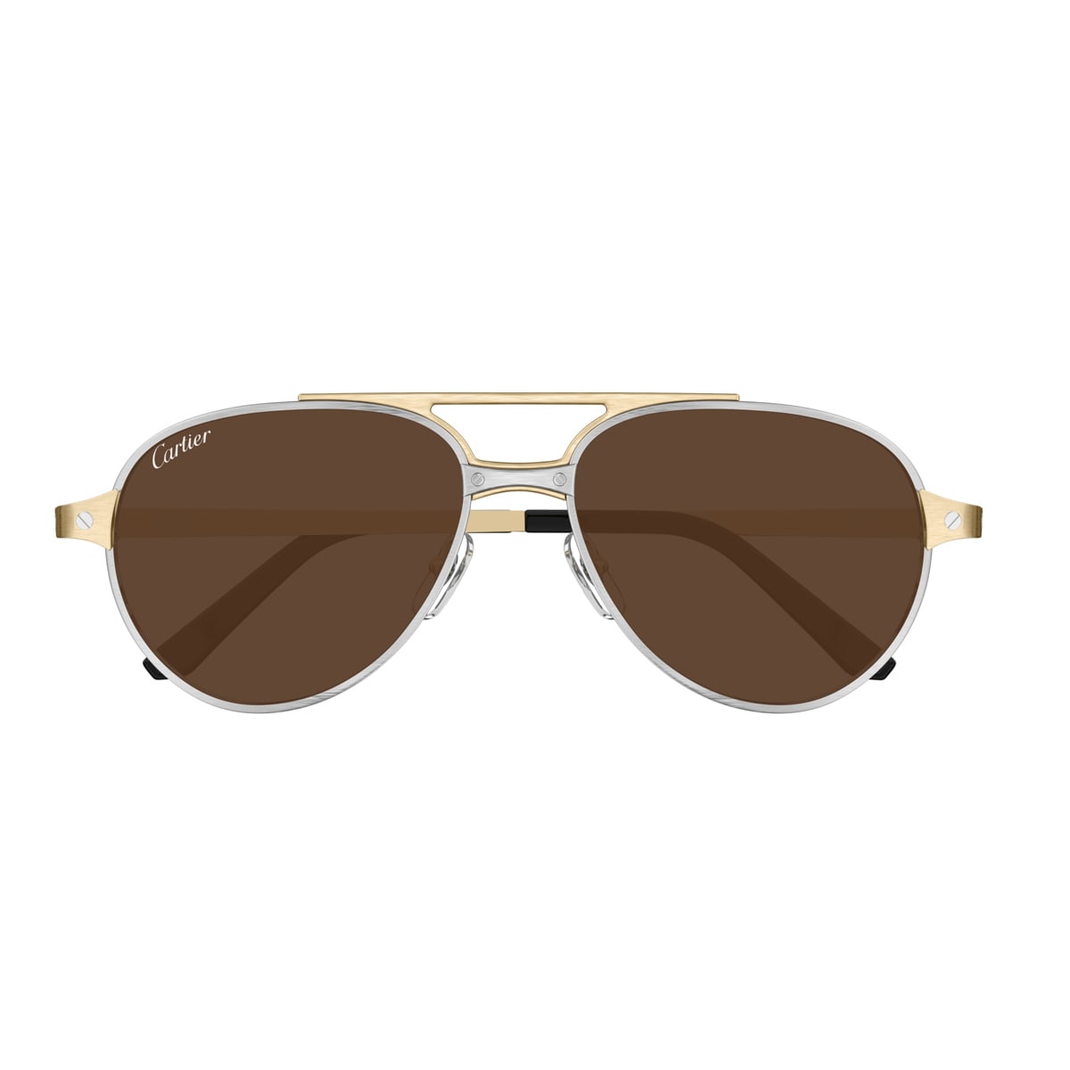 Cartier Ct0476s Santos De  008 Silver Gold Brown Glasses In Oro