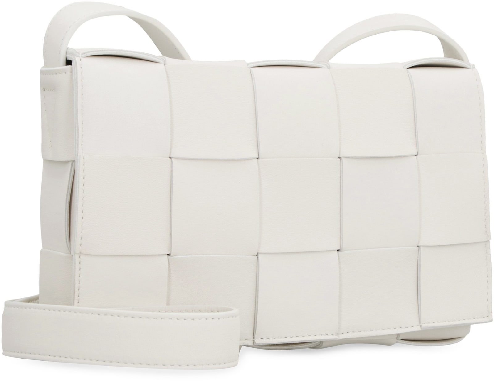 Shop Bottega Veneta Cassette Leather Crossbody Bag In White