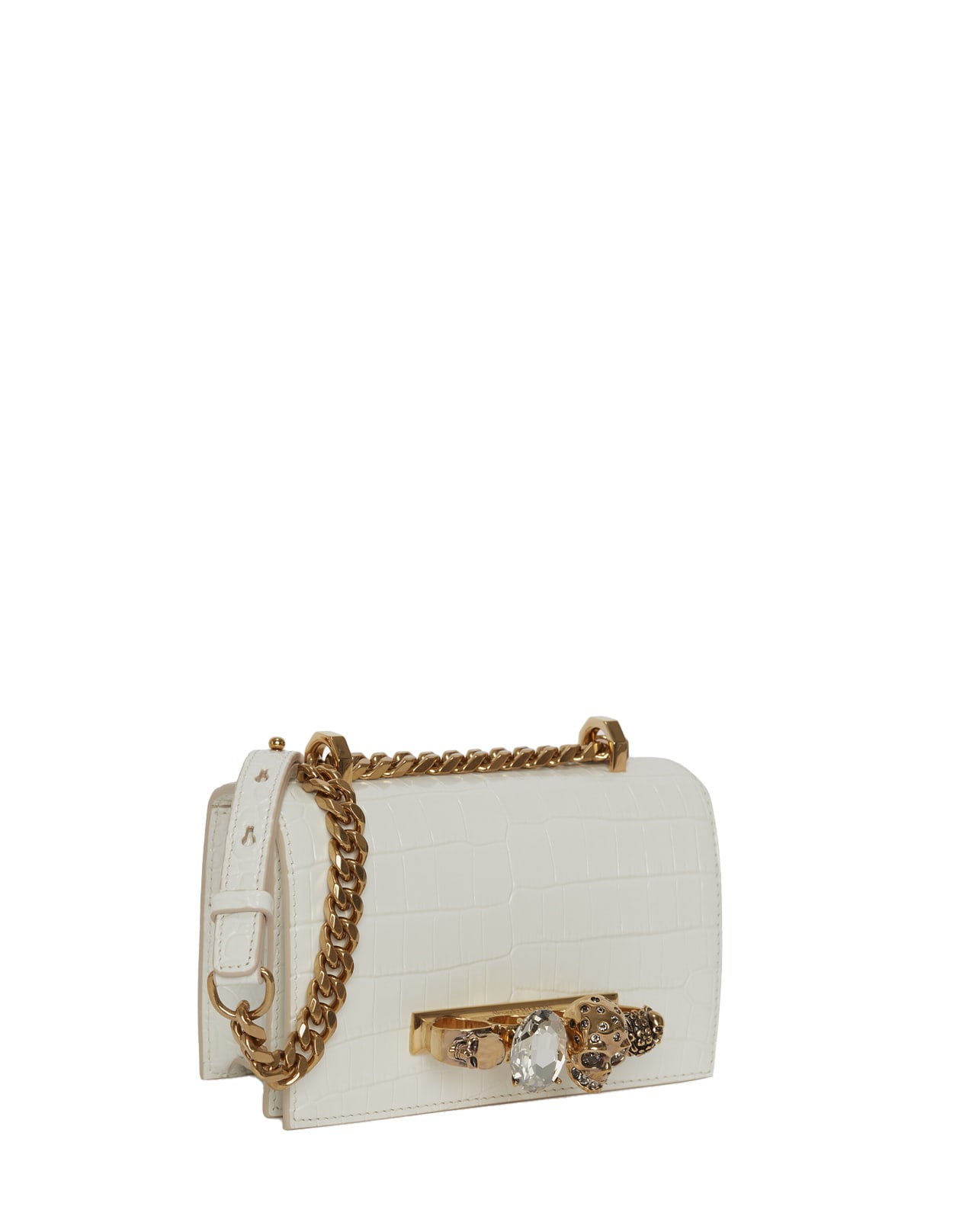 Shop Alexander Mcqueen Dark Ivory Mini Jewelled Satchel In White