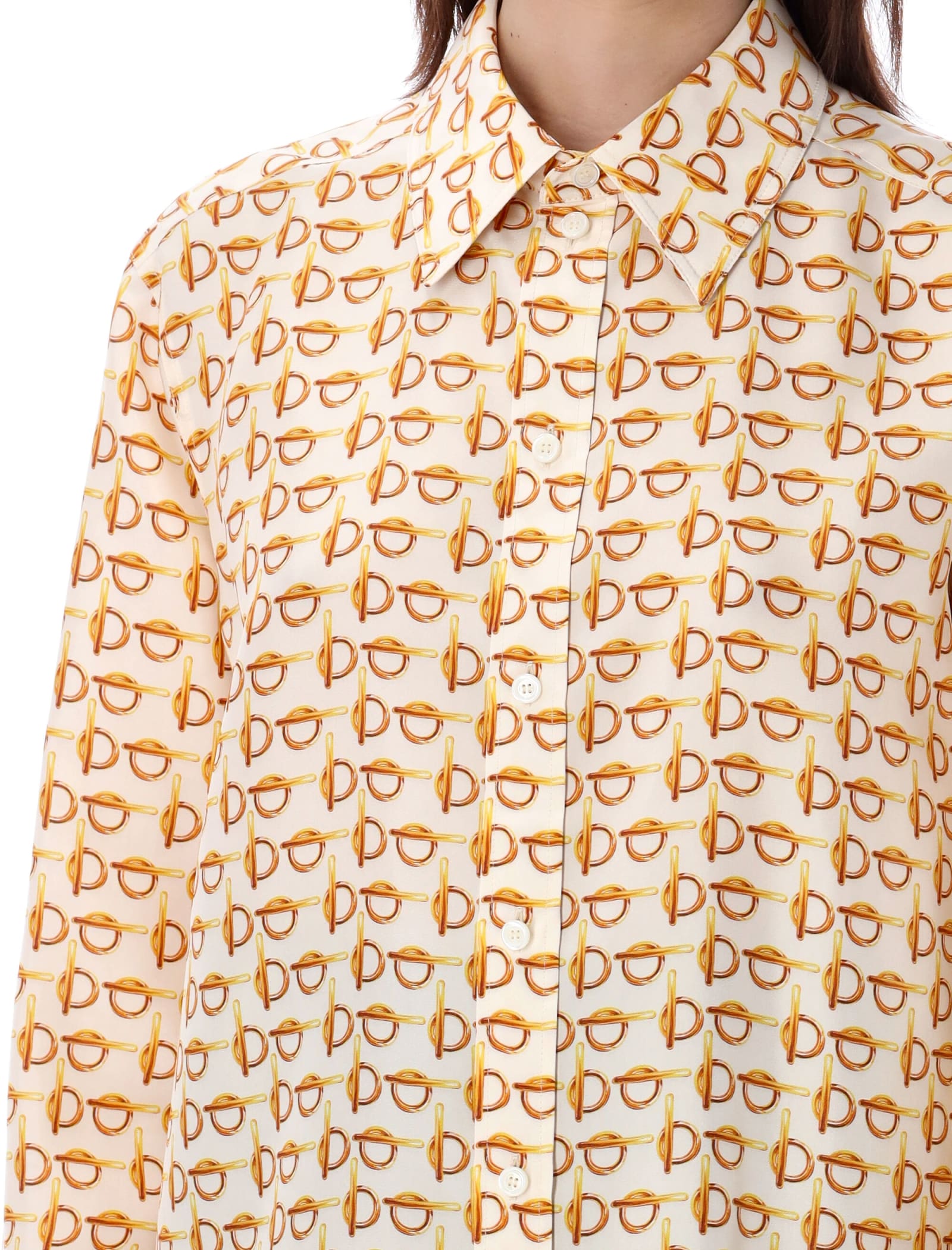 Shop Burberry Patterned Silk Shirt In Gold/white