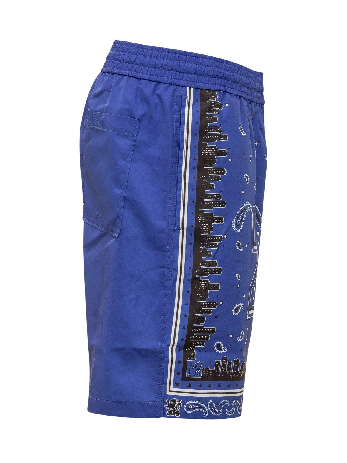 Shop Off-white Bandana Printed Elasticated Waistband Shorts In Nautical Blue No Color