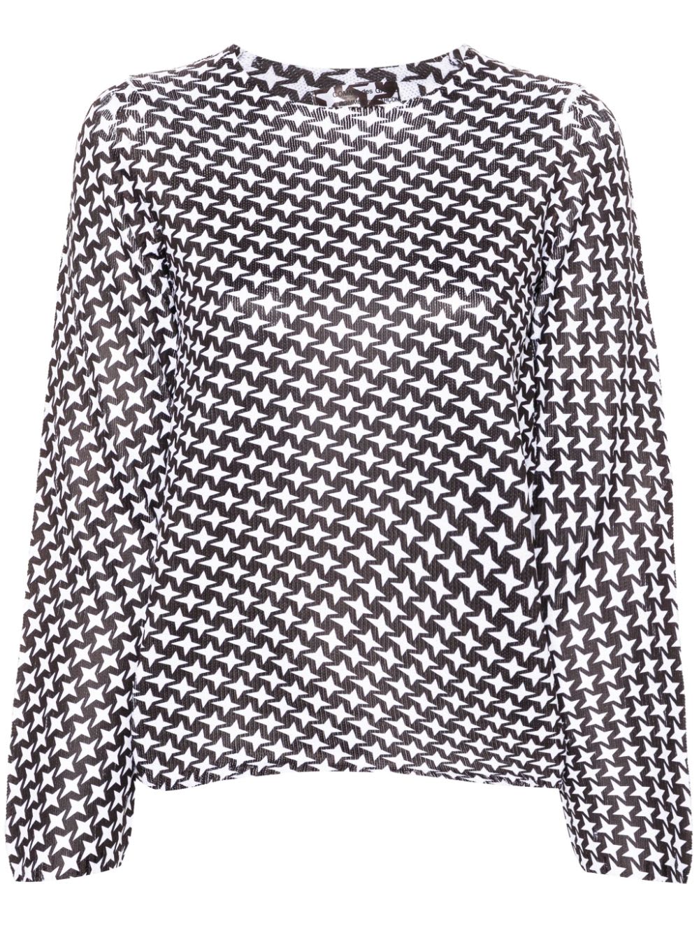 Comme Des Garçons Fine Ribbed Star Print Round Neck Top In Black
