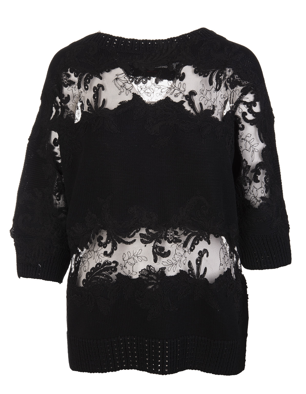 Ermanno Scervino Black Sweater With Lace Cutouts
