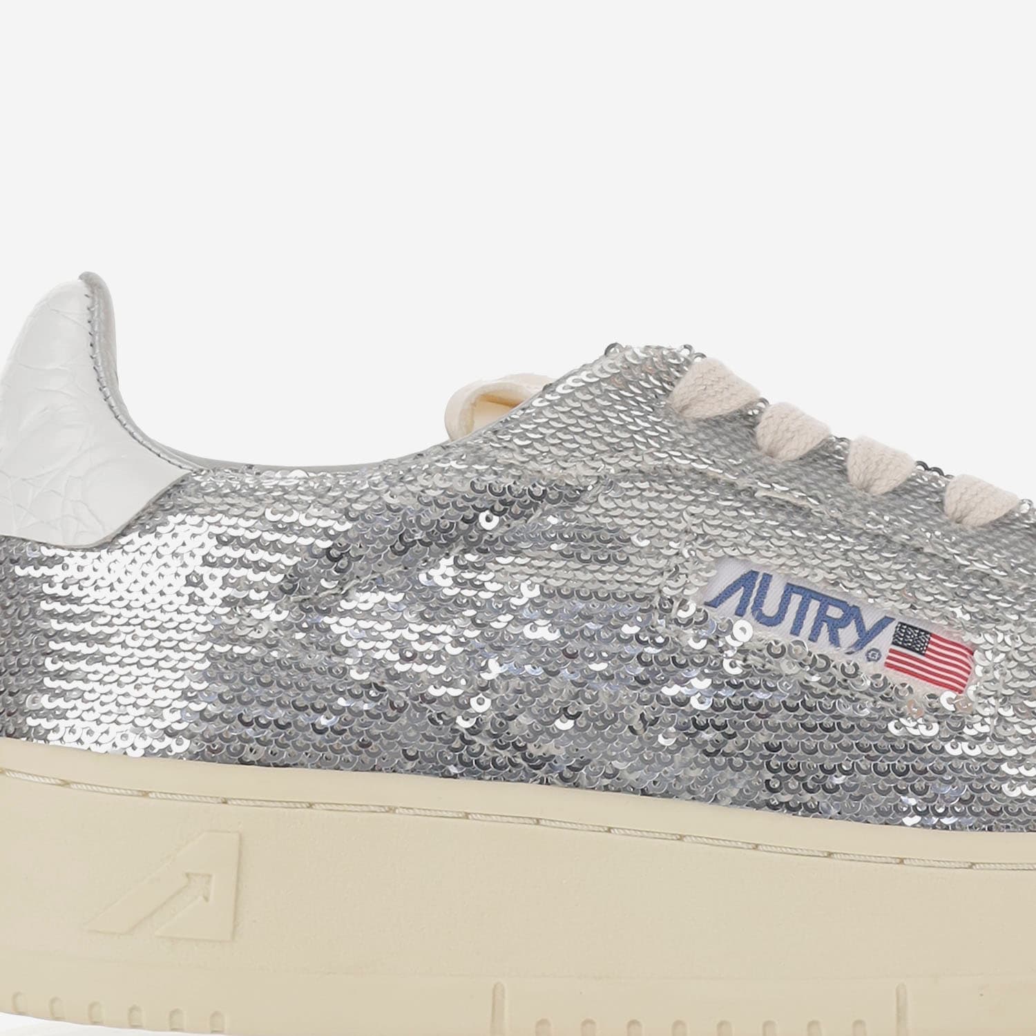 Autry Sequined Low Top Sneakers With Fabric Upper In Silver