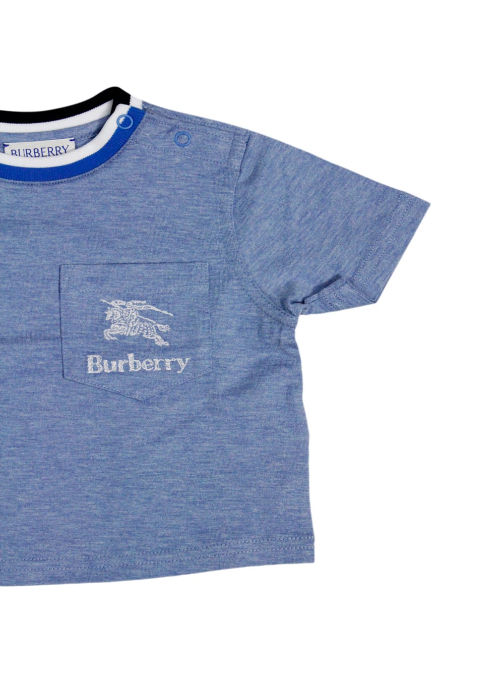 Shop Burberry Short-sleeved Crew-neck T-shirt In Cotton With Logo Pocket On The Chest In Light Blu