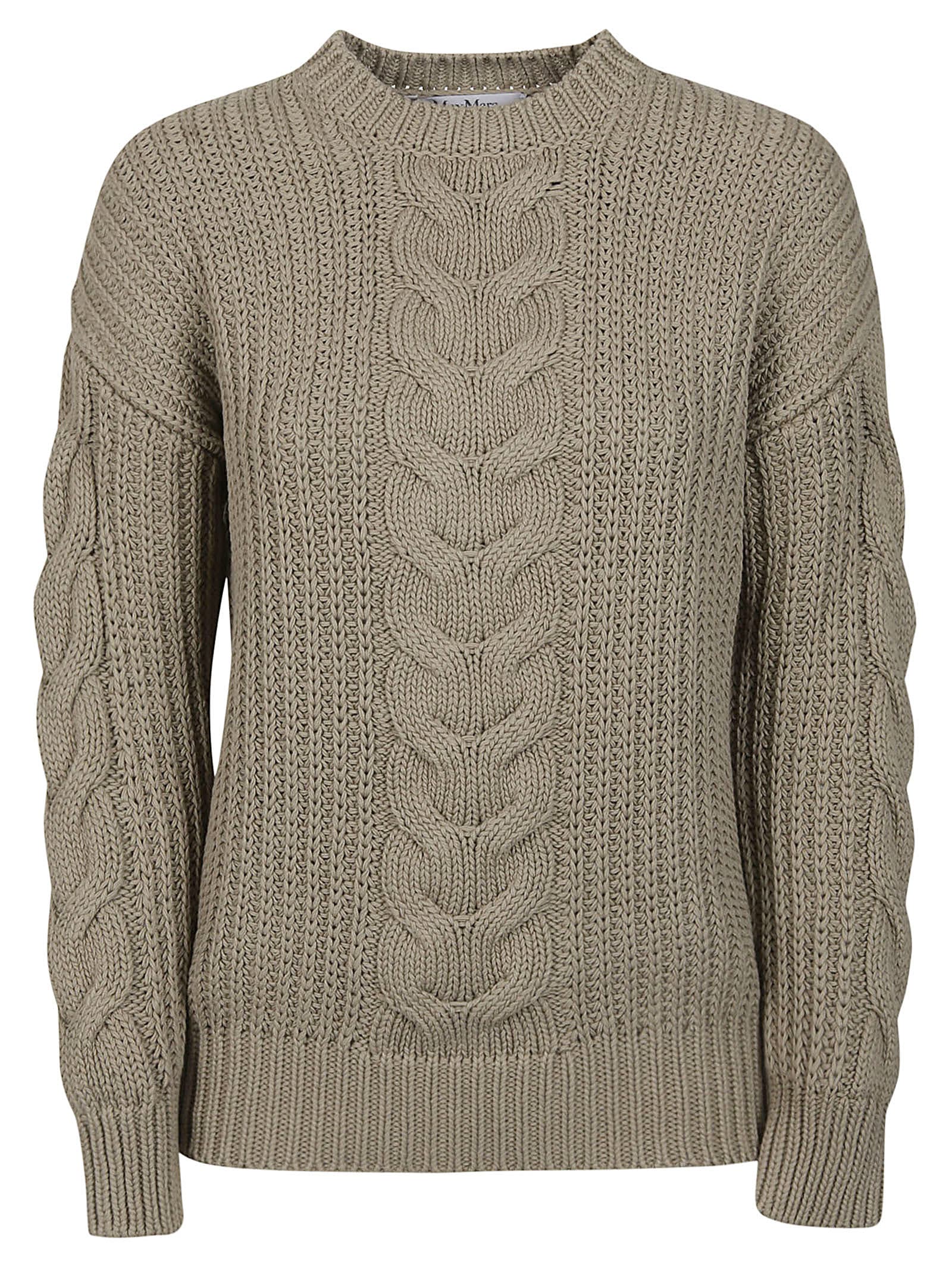 Max Mara Acciaio1234 Cotton Rib Knit Sweater In Kaki Scuro