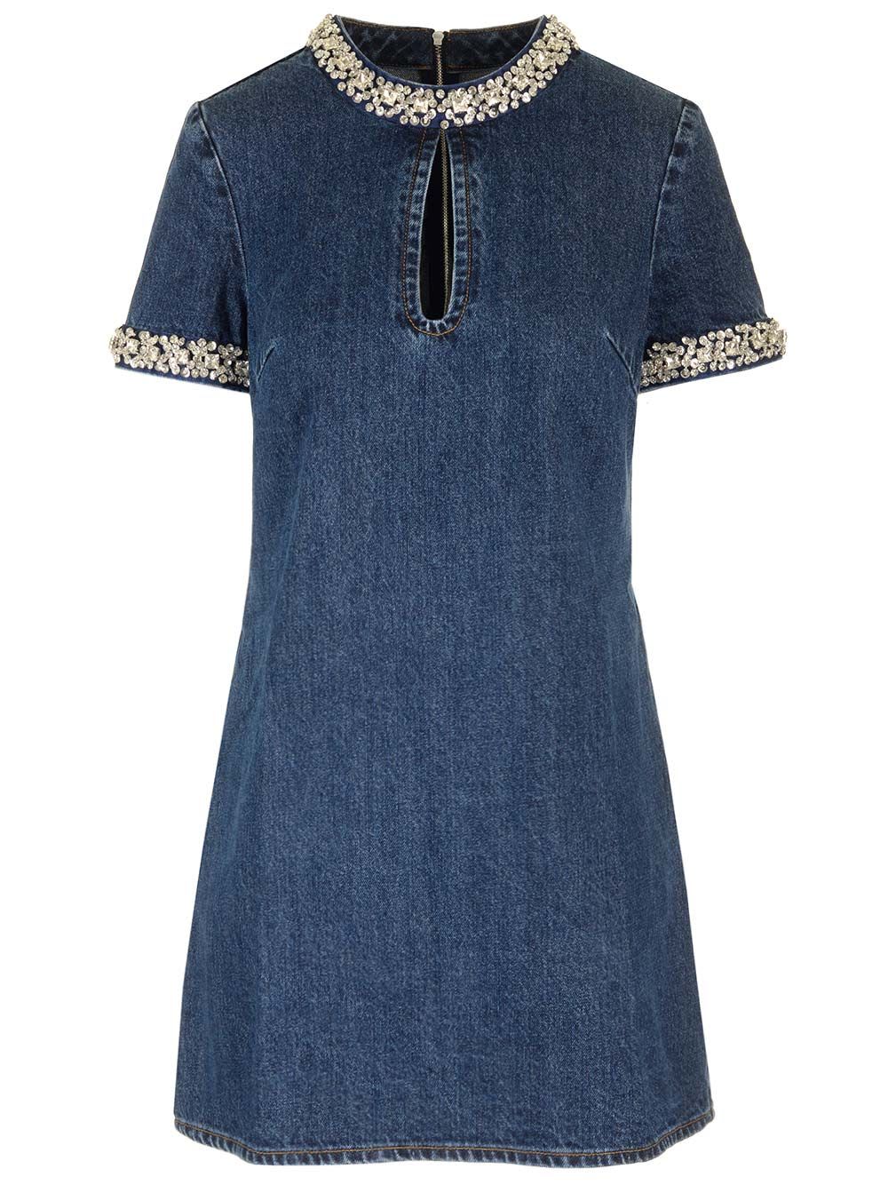 Shop Self-portrait Embellished Mini Dress In Denim