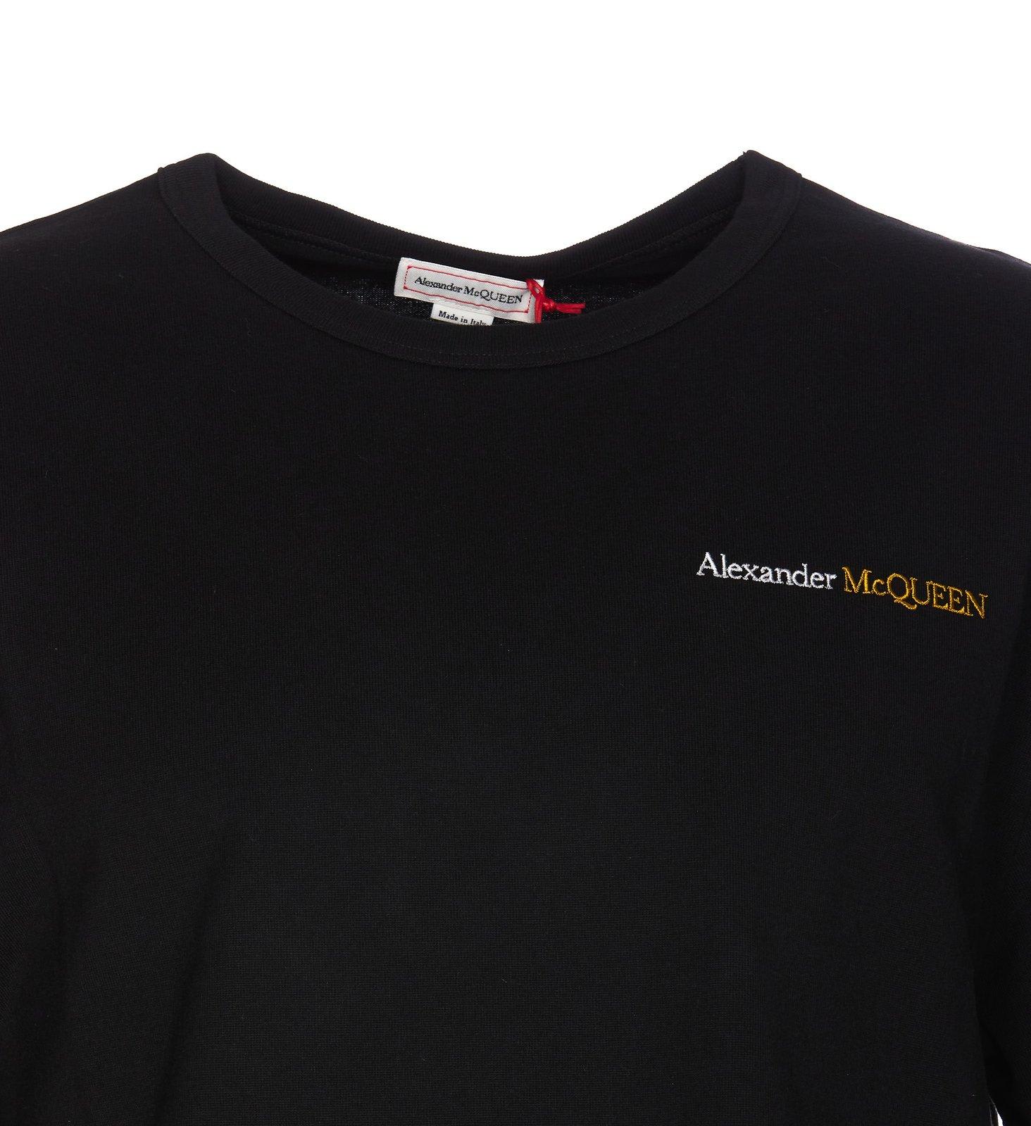 Shop Alexander Mcqueen Logo Embroidered Crewneck T-shirt In Nero