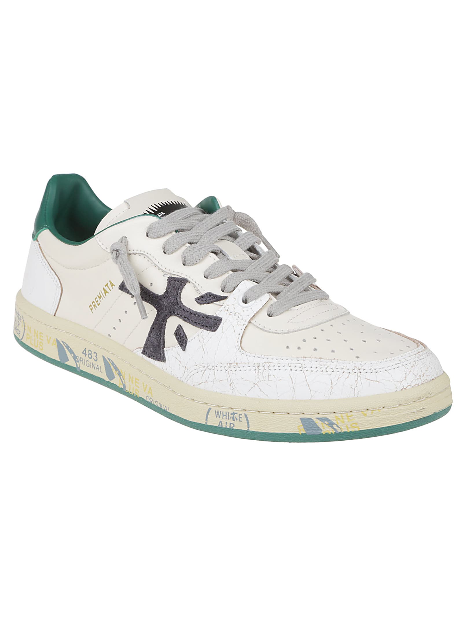 Shop Premiata Bsktclay Sneakers In Offwhite/green