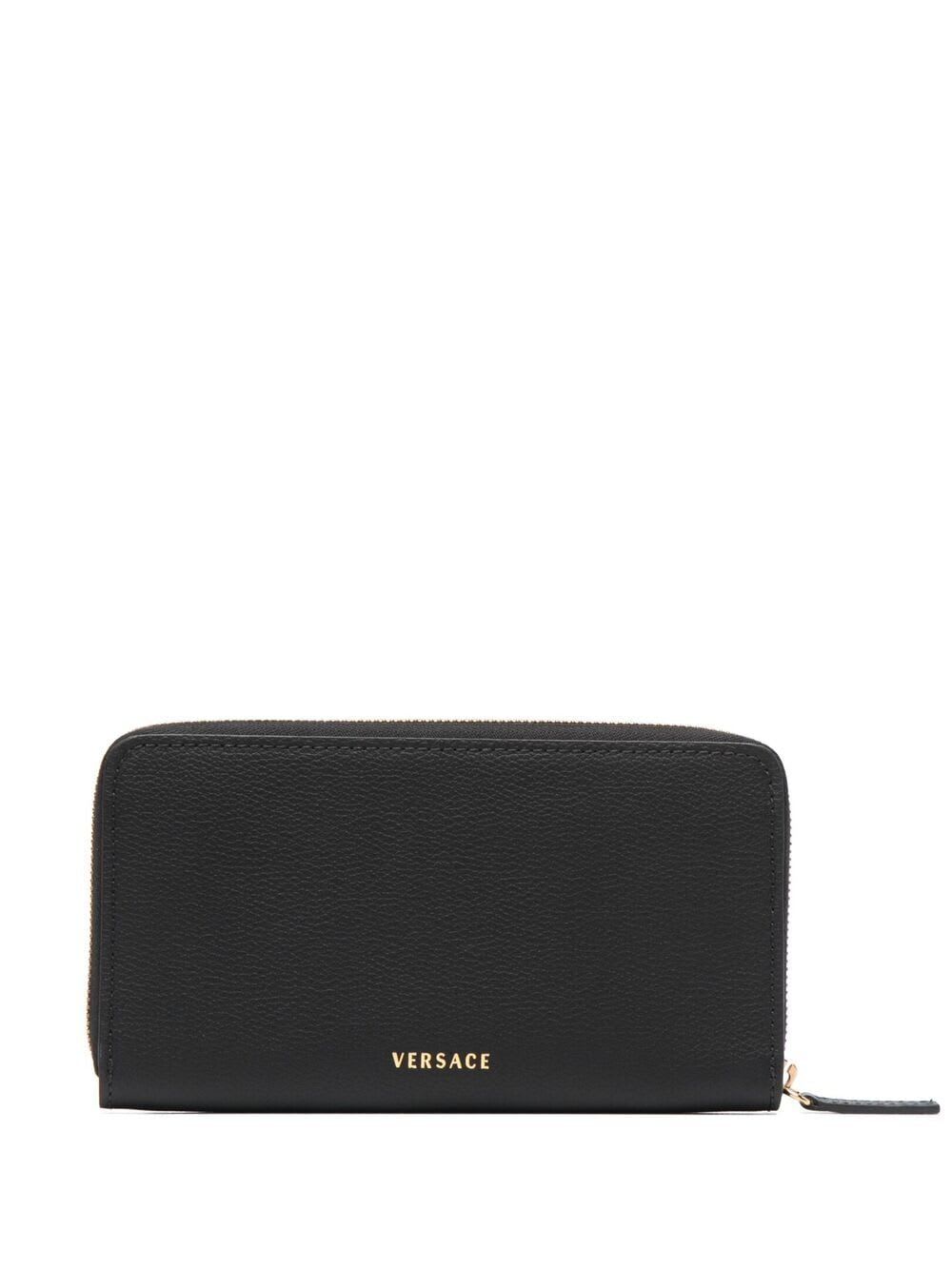 Shop Versace Long Wallet In Black  Gold