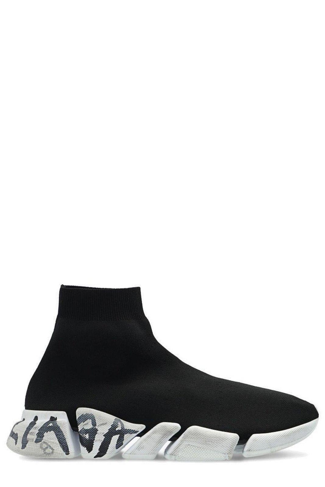 Shop Balenciaga Speed 2.0 Sole-printed Sock Sneakers In Black