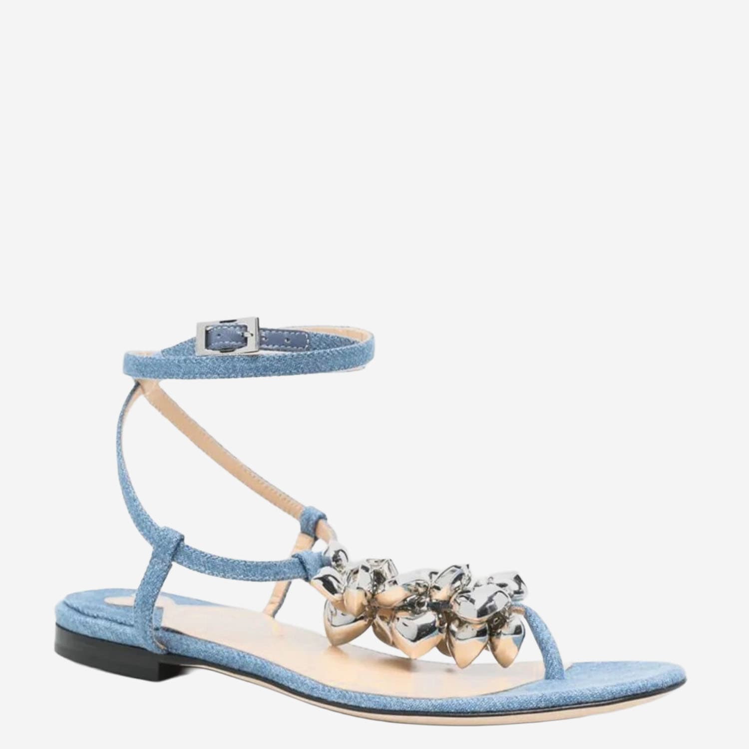 MACH & MACH COTTON AND LEATHER SANDALS