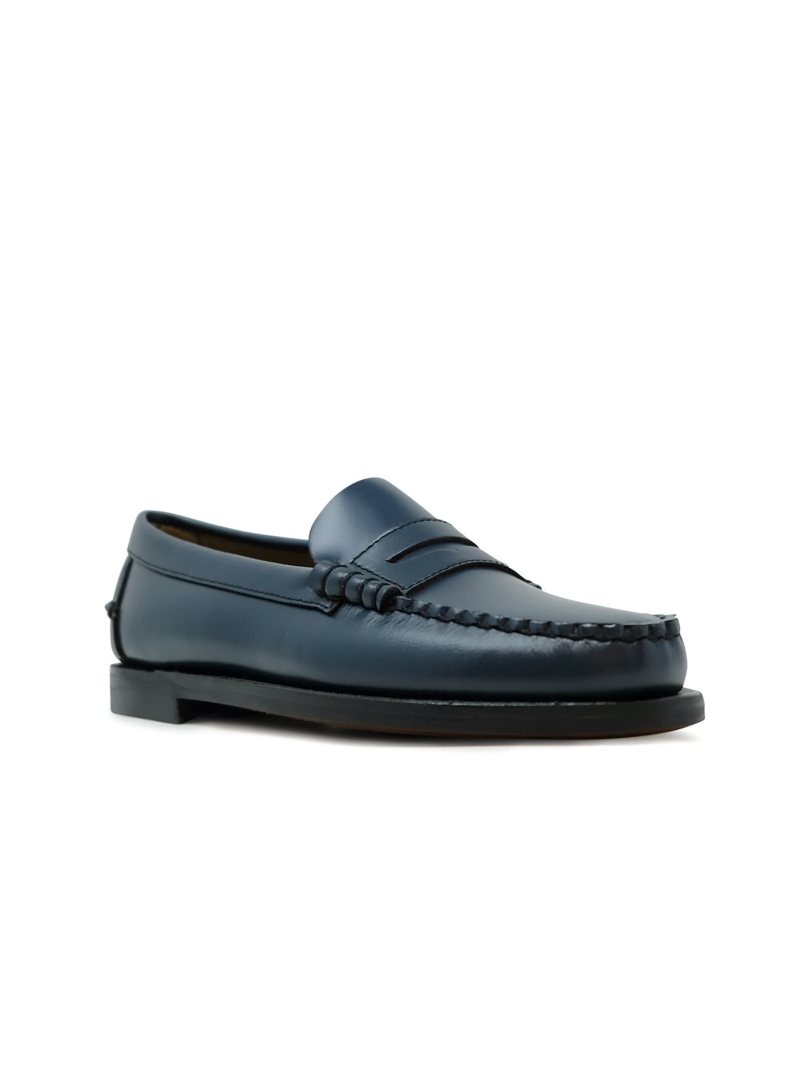 Shop Sebago Dan Pigment Brilliant Blue Leather Loafers