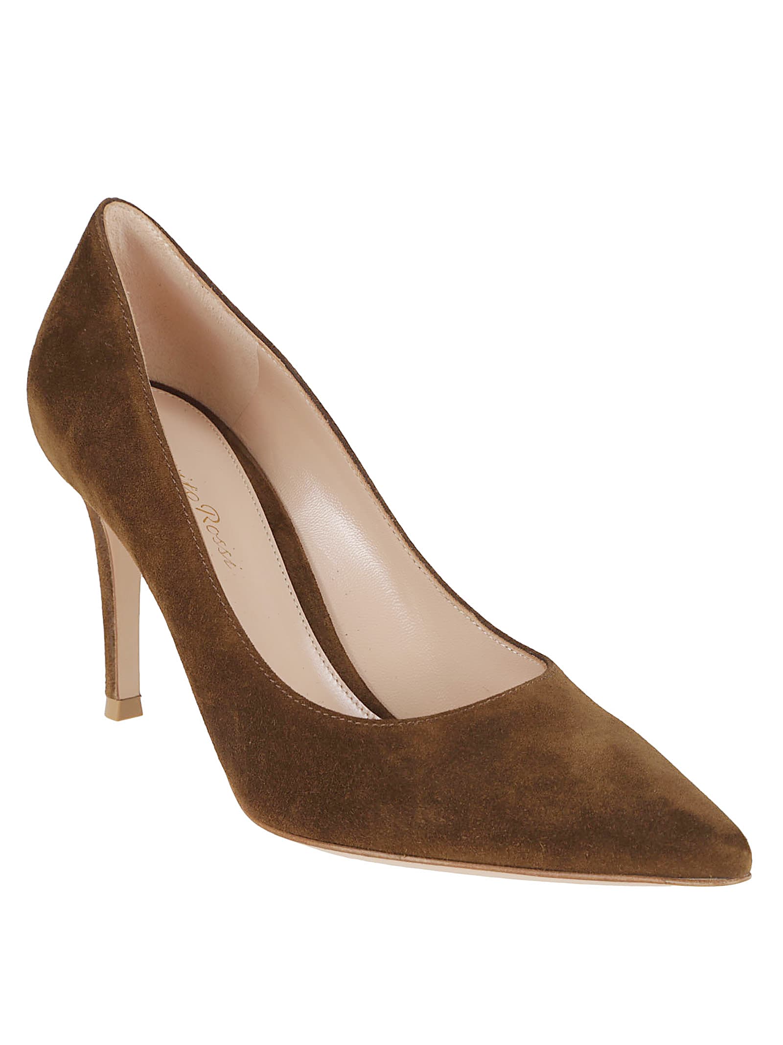 Gianvito Rossi Pointed Toe Suede Finish Pumps In Brown