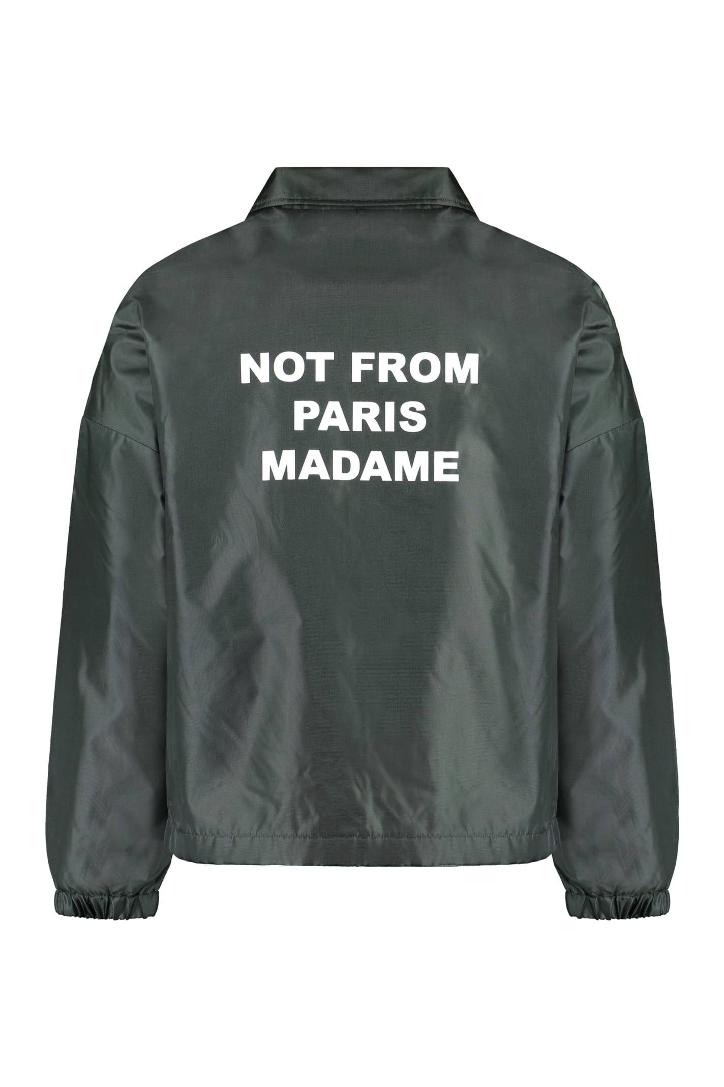 Shop Drôle De Monsieur Slogan Techno Fabric Jacket In Green